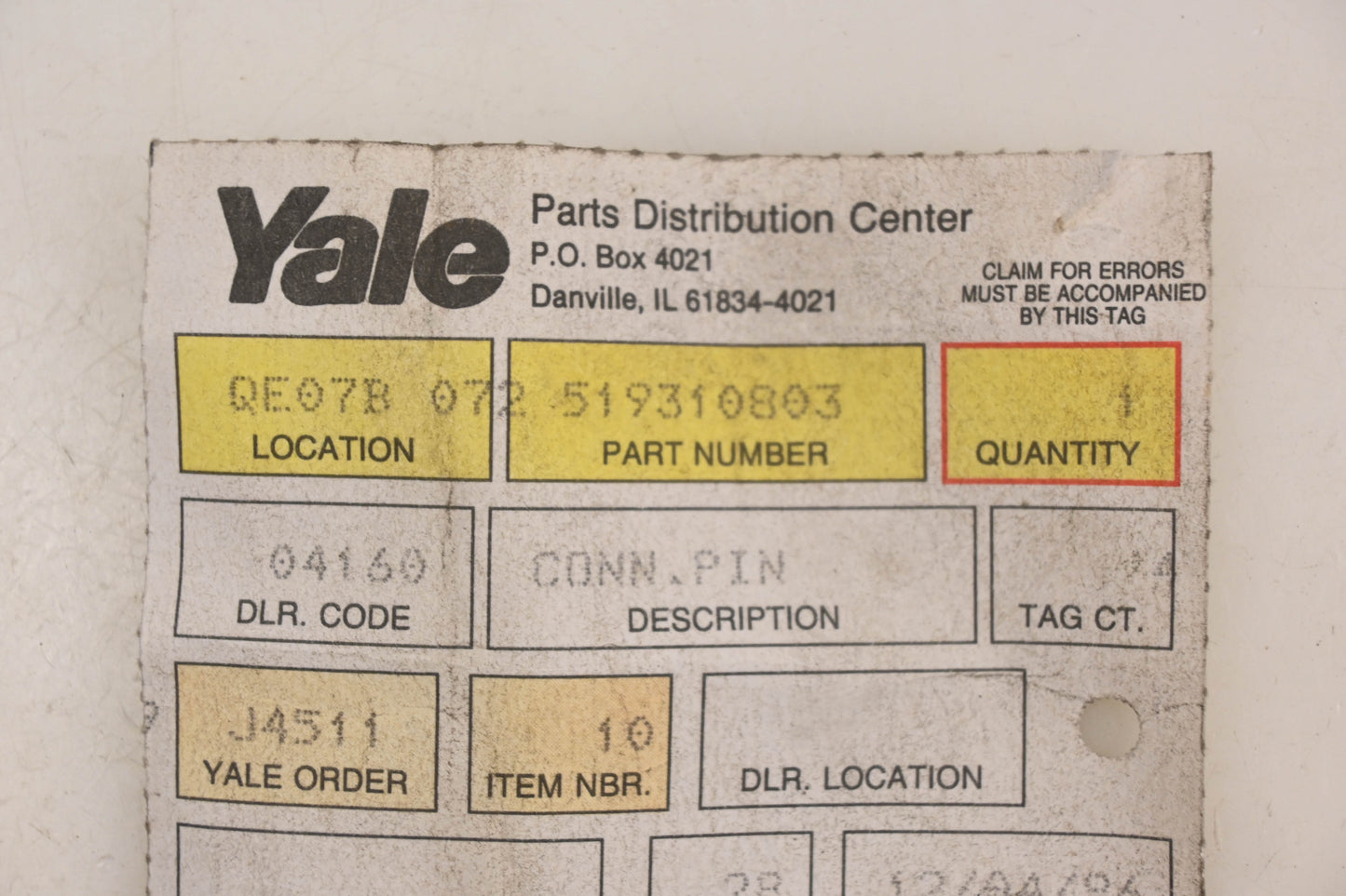 Yale 5193140803 Connecting Pin NOS