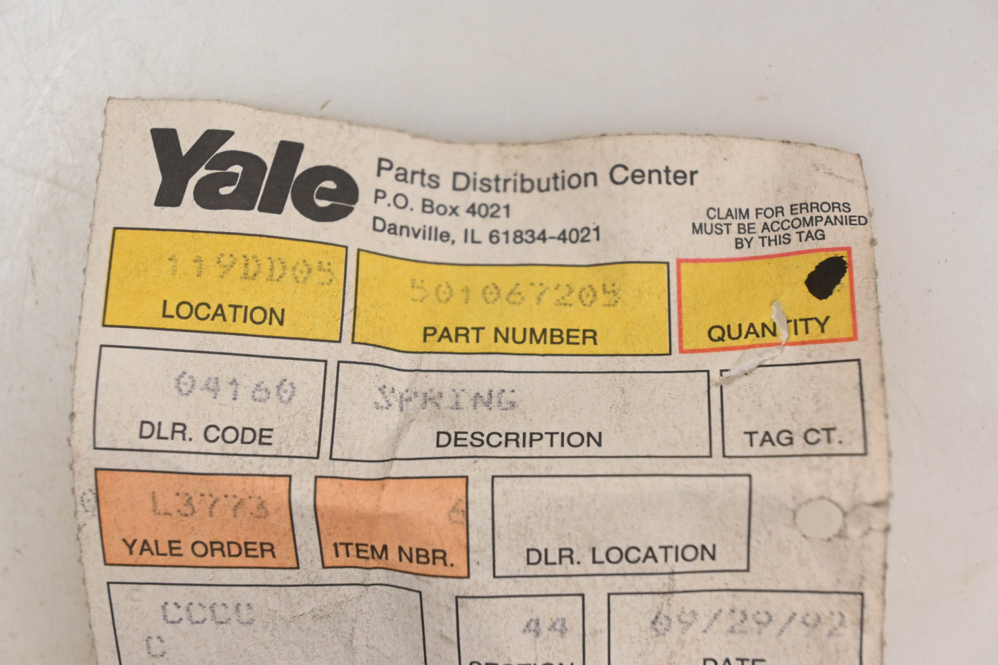 Yale 501067205 Button Spring NOS