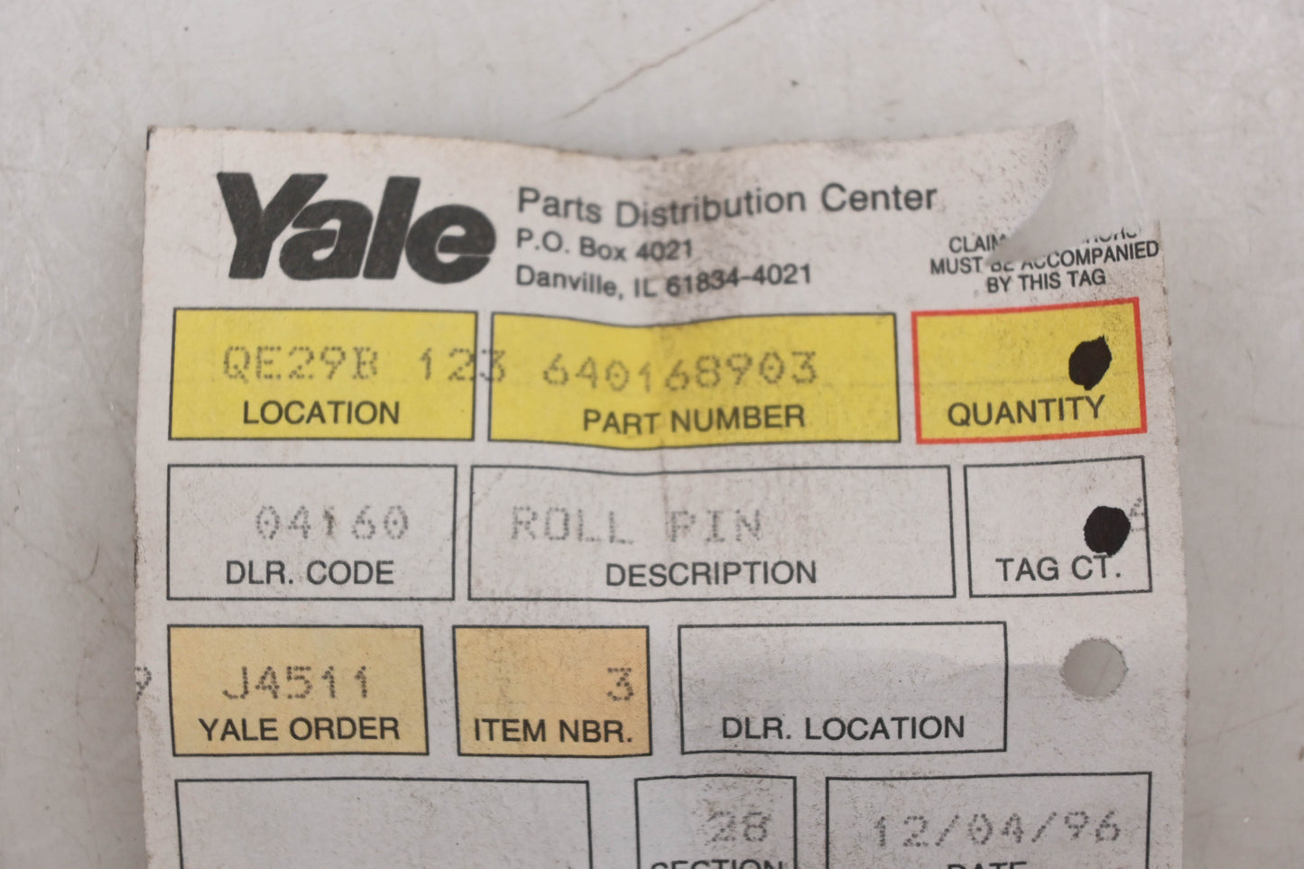Yale 640168903 Roll Pins Qty 2 NOS