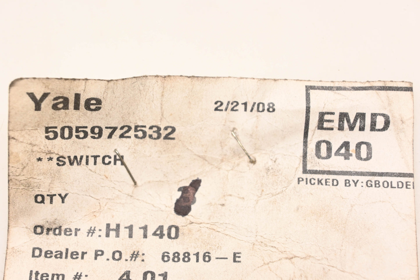 Yale 505972532 Brake Light Switch NOS
