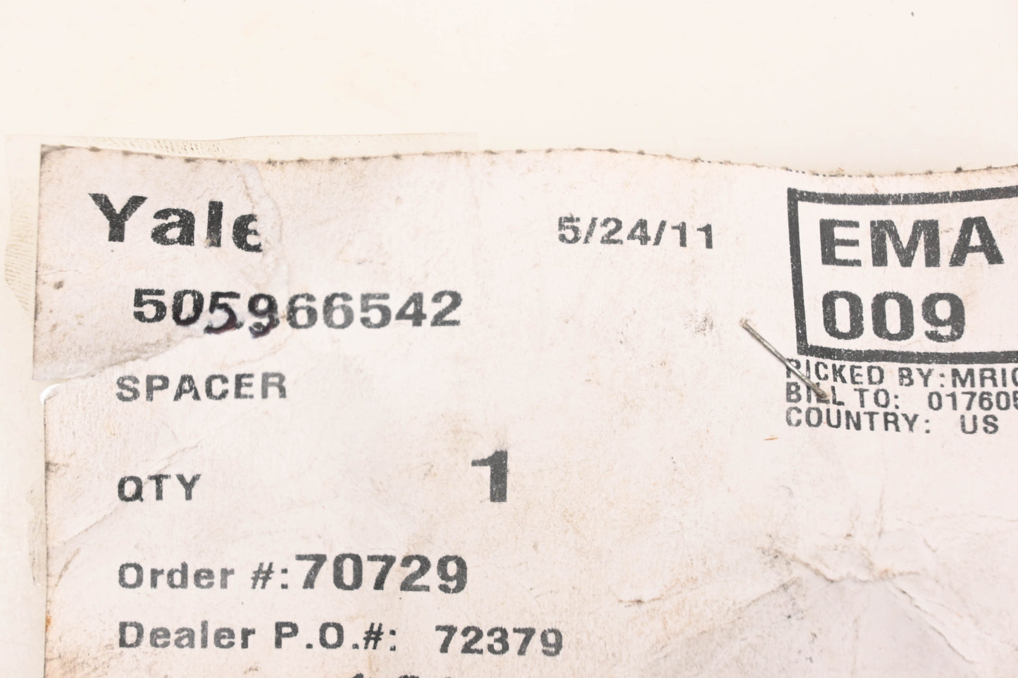 Yale 505966542 Spacer NOS