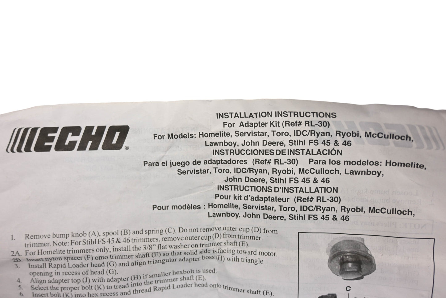 New OEM Echo RL-30 Trimmer Head Adapter Kit NOS