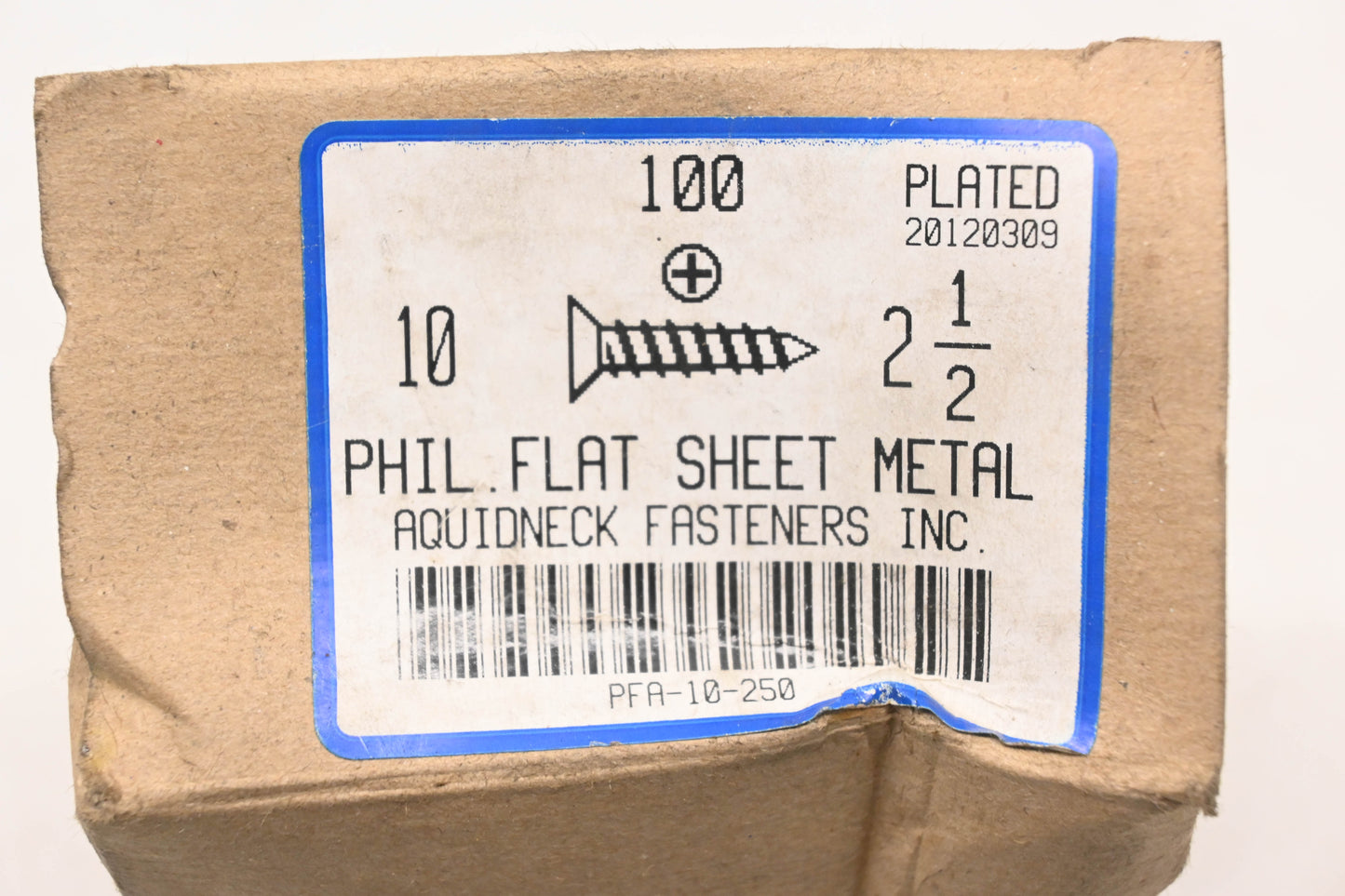 Aquidneck Fasteners HT014-8 10 x 2-1/2 Phillips Flat Sheet Metal Screws Qty 100 NOS
