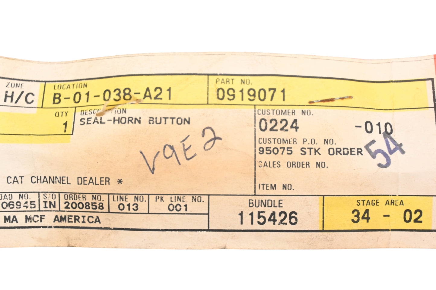 Caterpillar 0919071, 091-9071 Horn Button Seal NOS