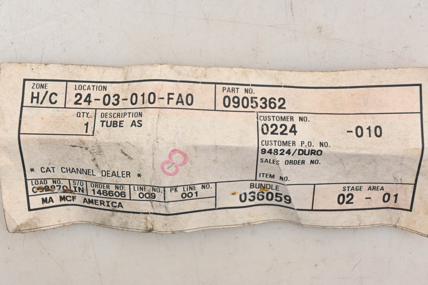 Caterpillar 0905362 Tube Assembly NOS