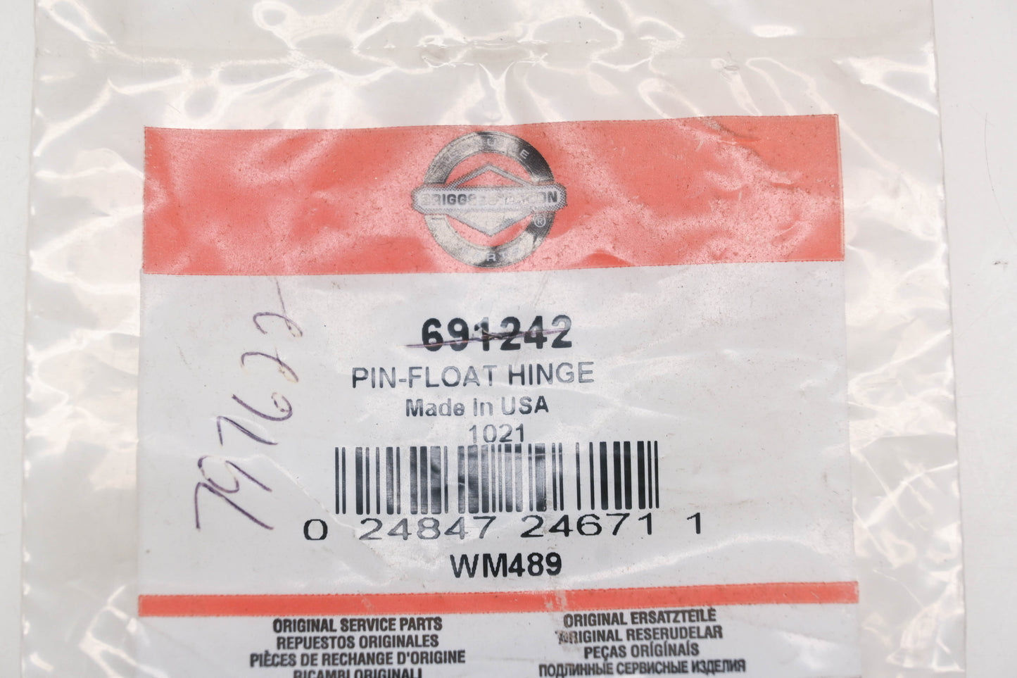 Briggs & Stratton 691242 Float Hinge Pin NOS