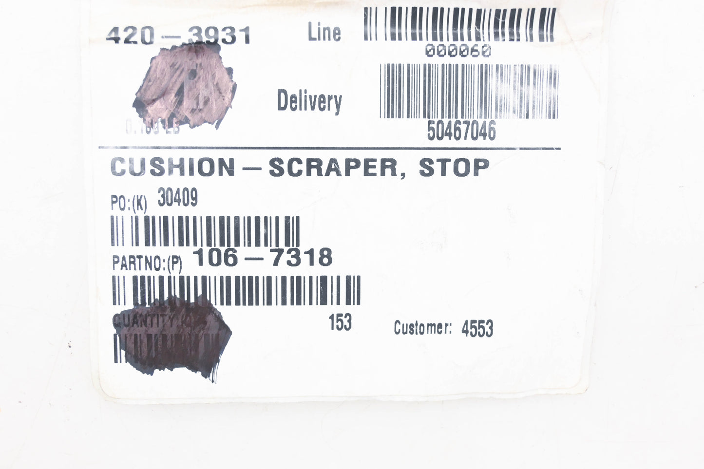 Toro 106-7318 Scraper Stop Cushion NOS