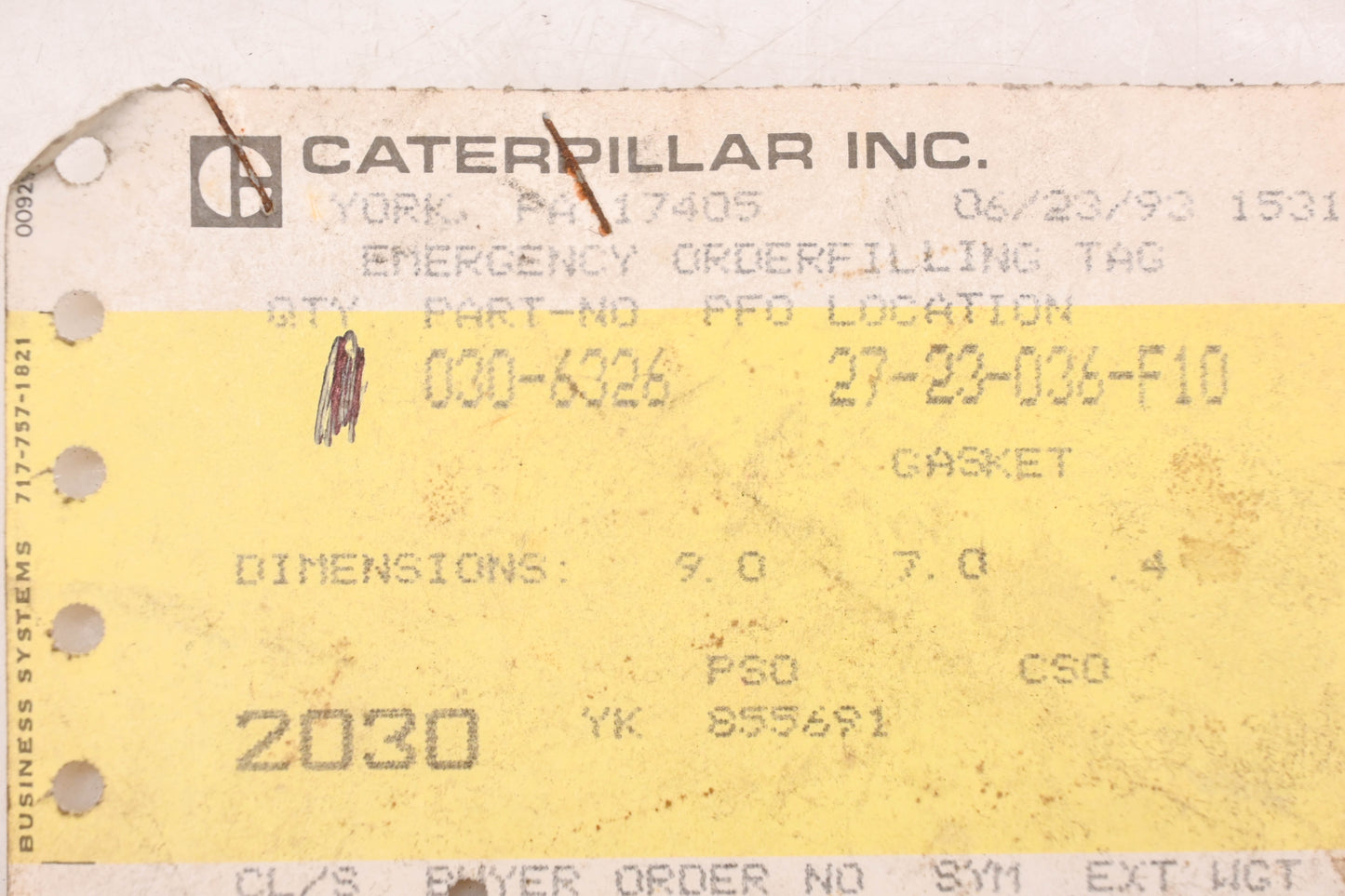 Caterpillar 306326, 0306326, 030-6326 Fan Gasket NOS