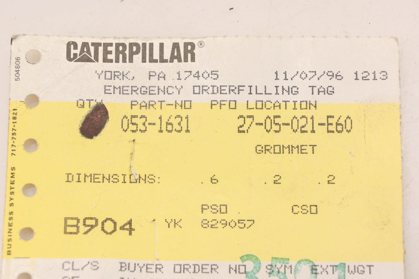 Caterpillar 531631, 0531631, 053-1631 Grommet NOS