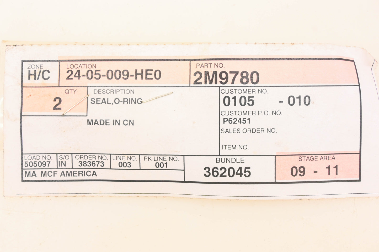 Caterpillar 2M9780, 2M-9780 O-Rings Qty 2 NOS