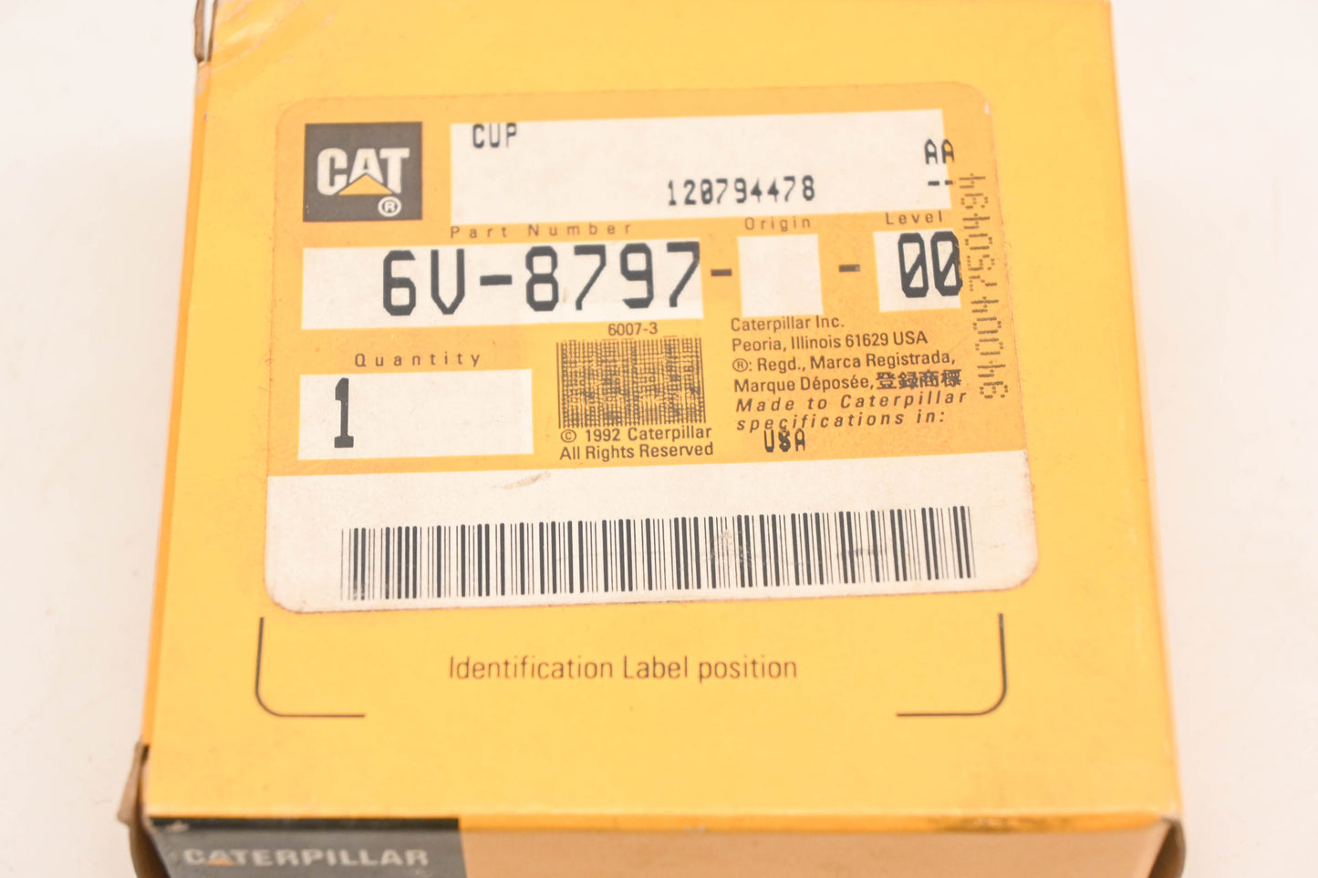 Caterpillar 6V8797, 6V-8797, Y33108 Timken Bearing Cup NOS