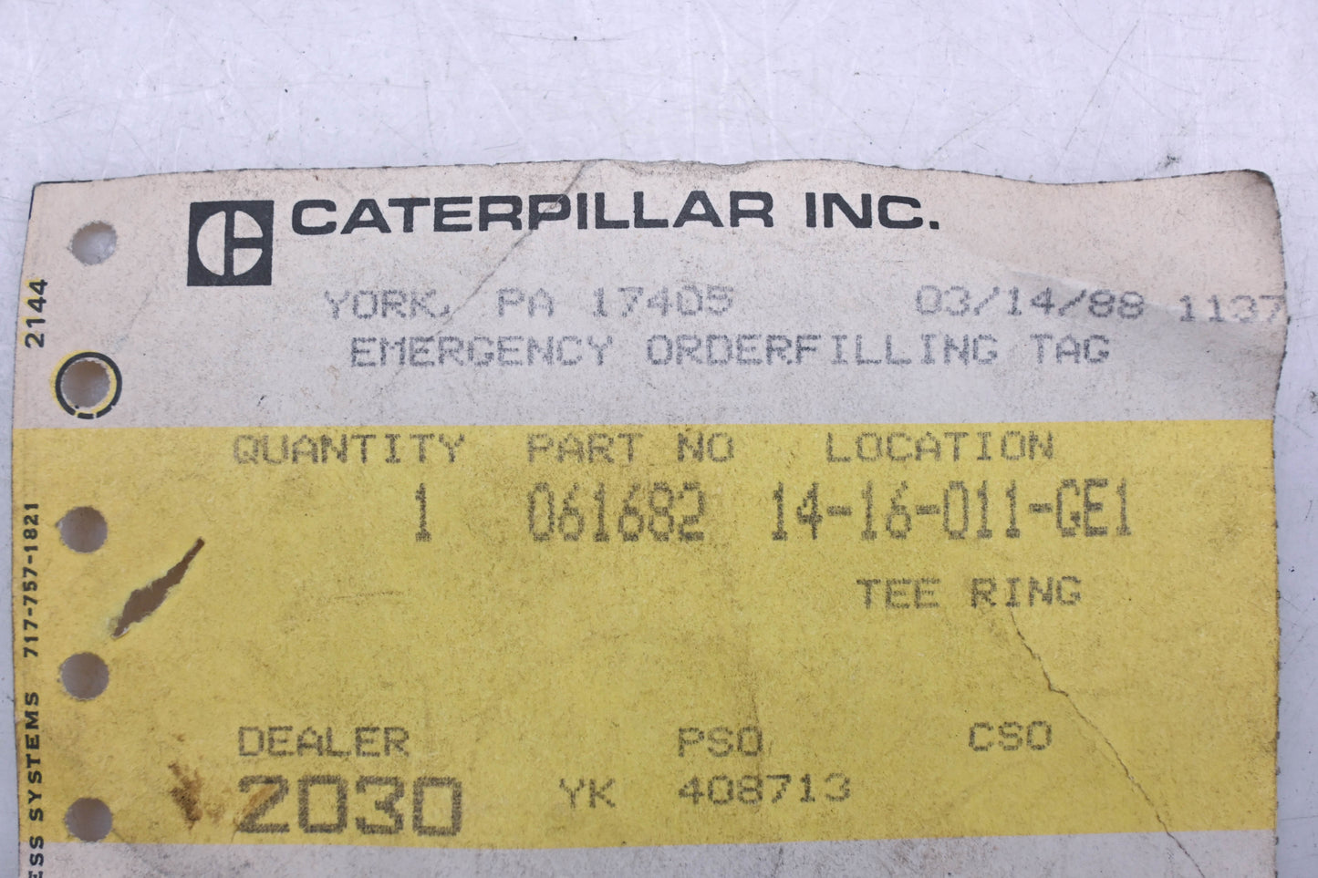 Caterpillar 61682, 0061682, 06-1682 Tee Ring Kit NOS