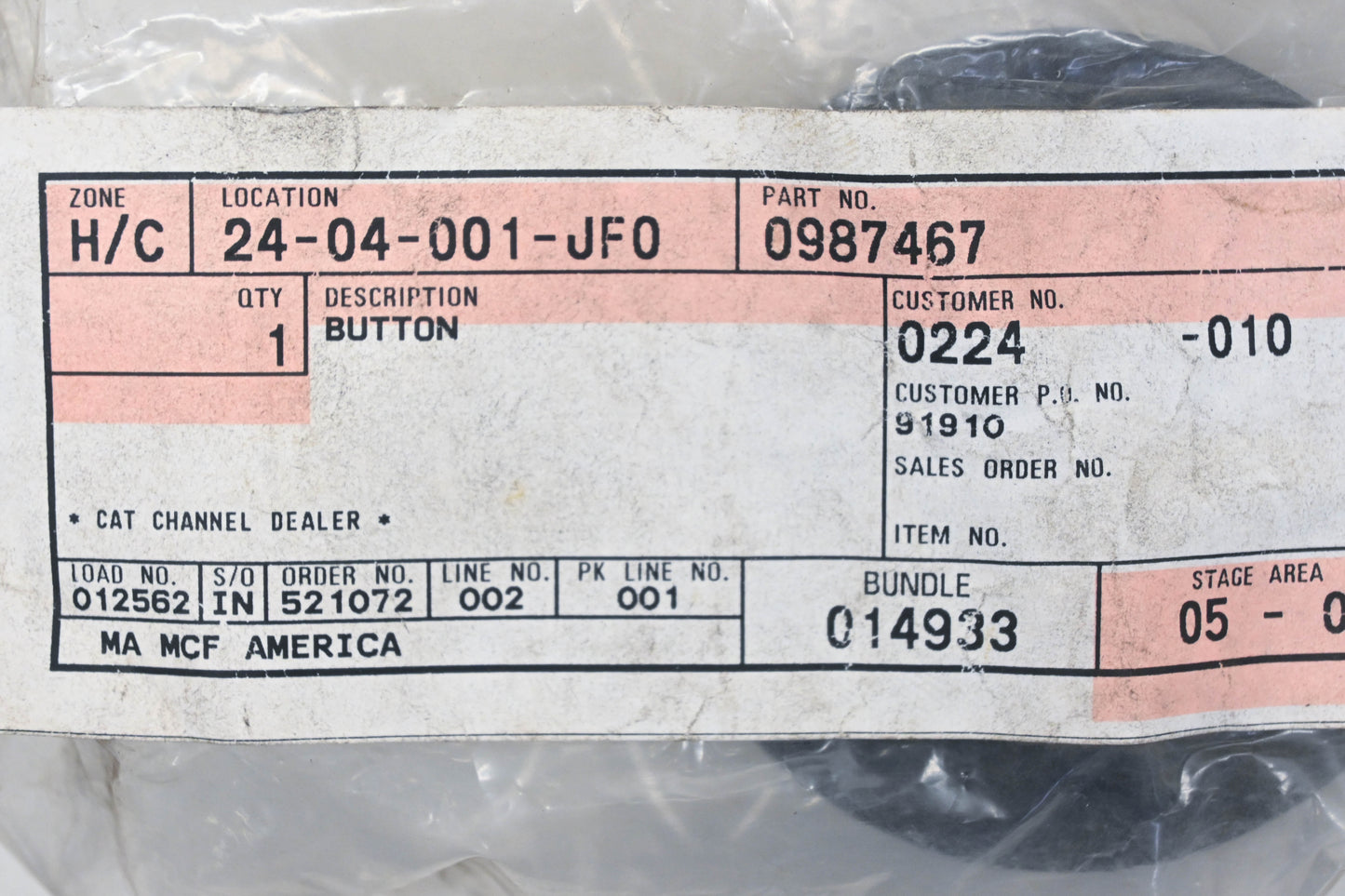 Caterpillar 987467, 0987467, 098-7467 Horn Button NOS