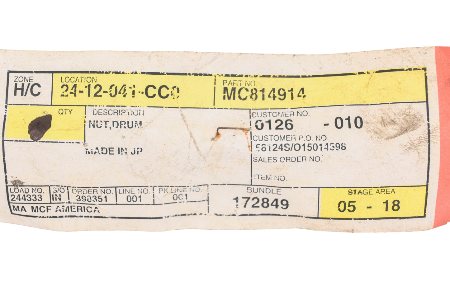 Caterpillar MC814914 Drum Nut NOS