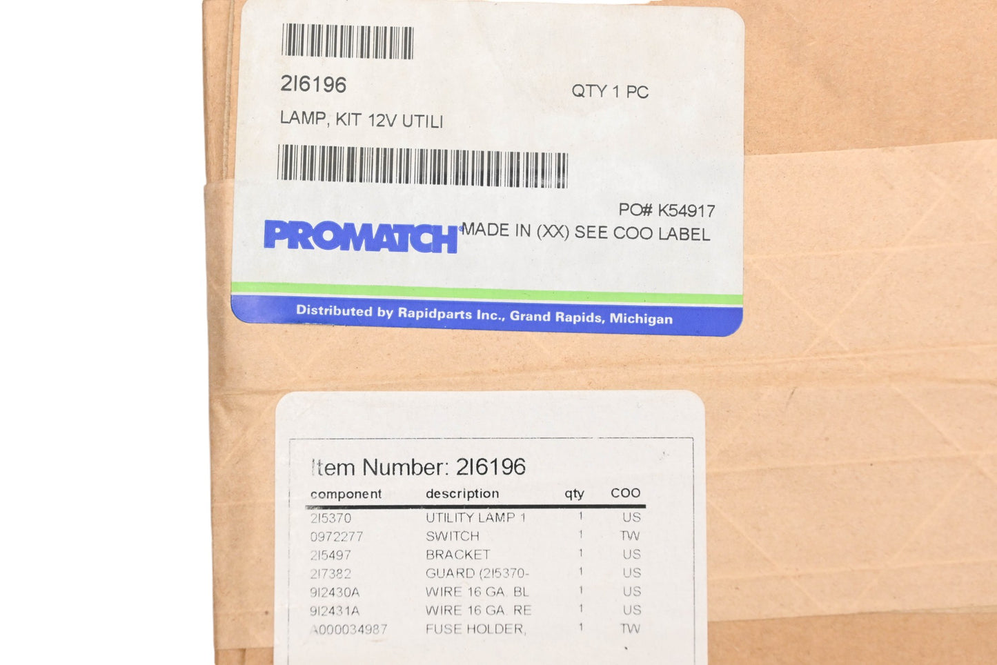 ProMatch 2I6196 Utility 12v Lamp Kit NOS