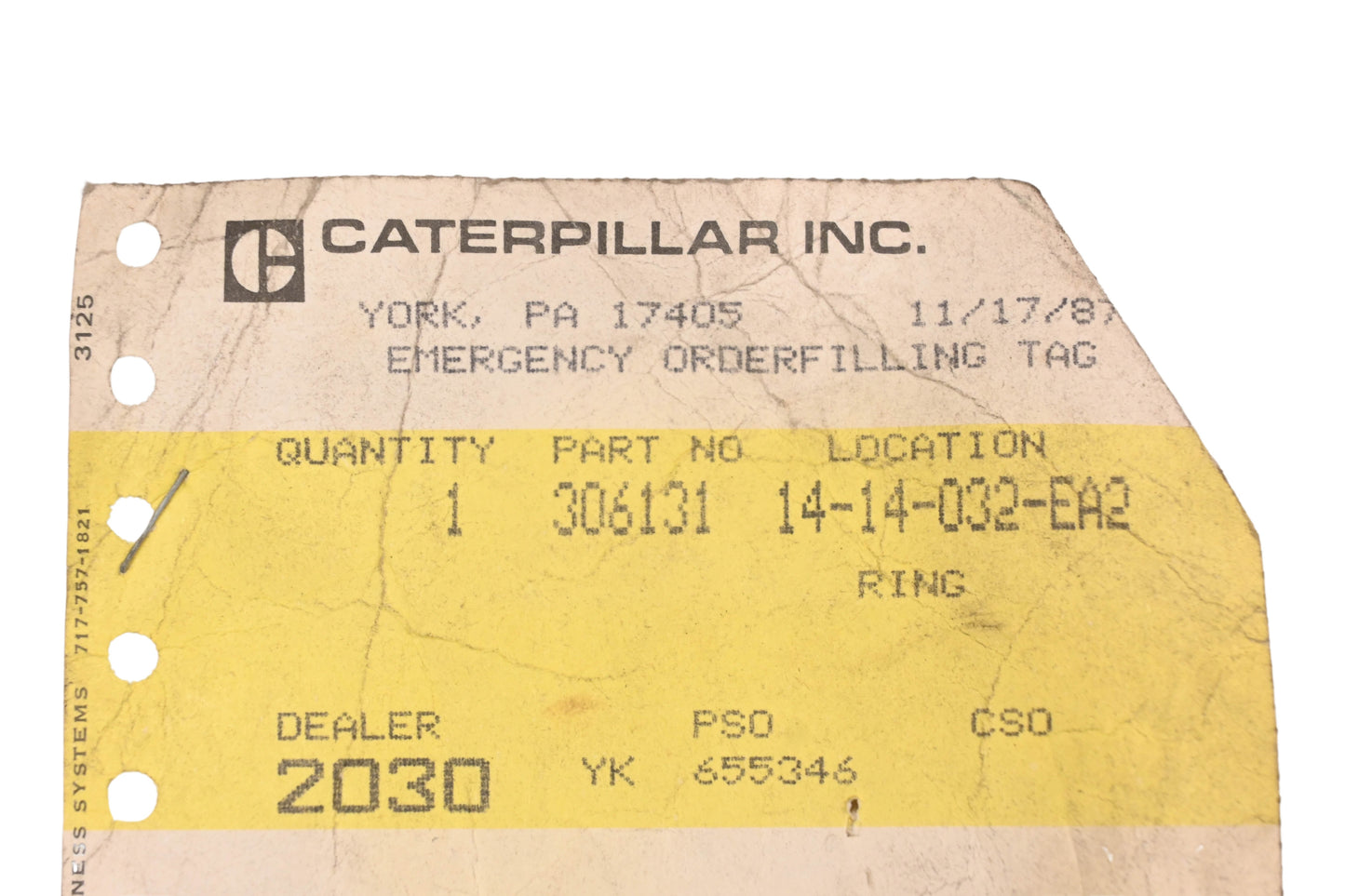 Caterpillar 306131 Seal Ring Kit NOS