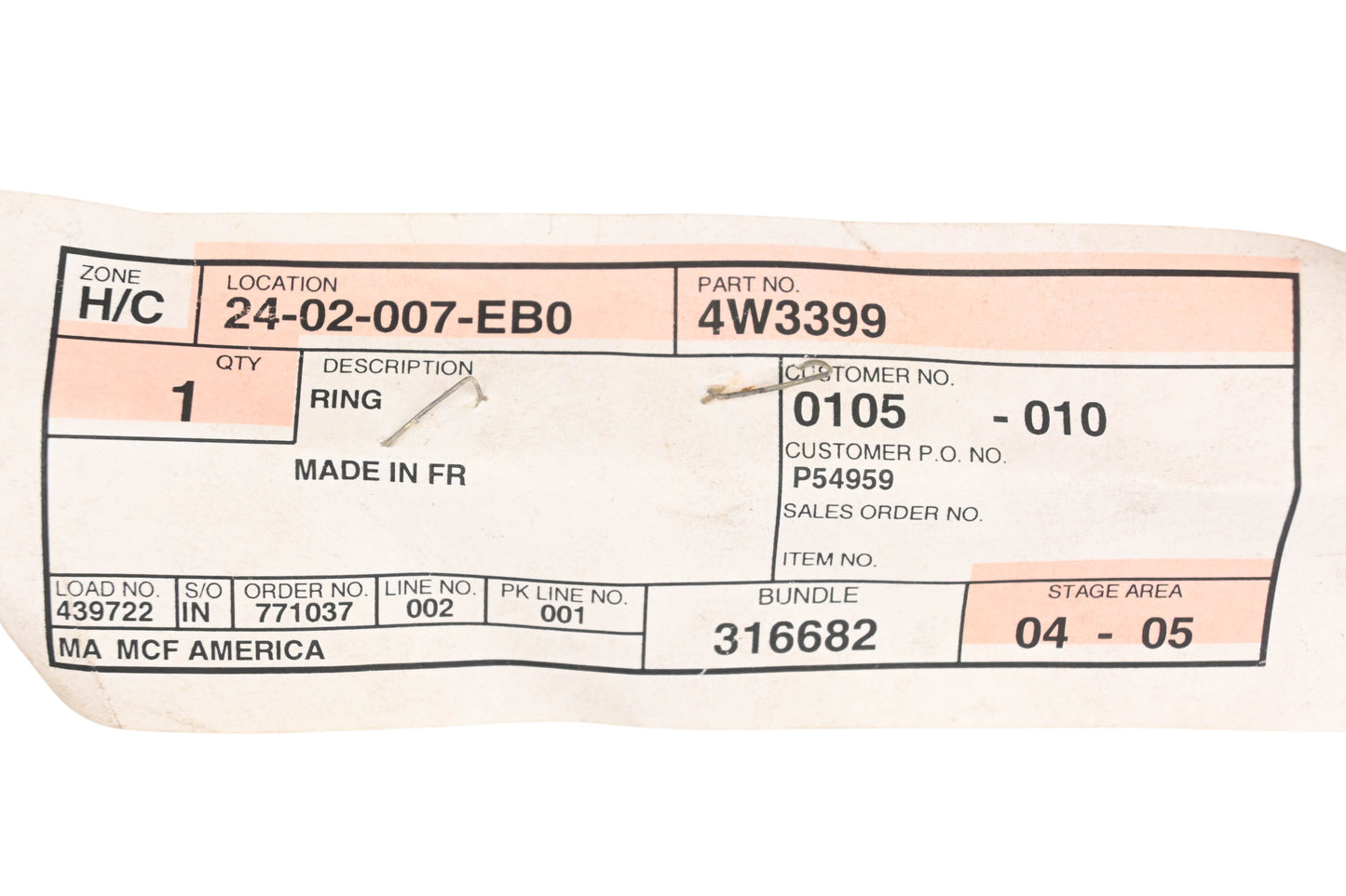 Caterpillar 4W3399, 4W-3399 Ring NOS
