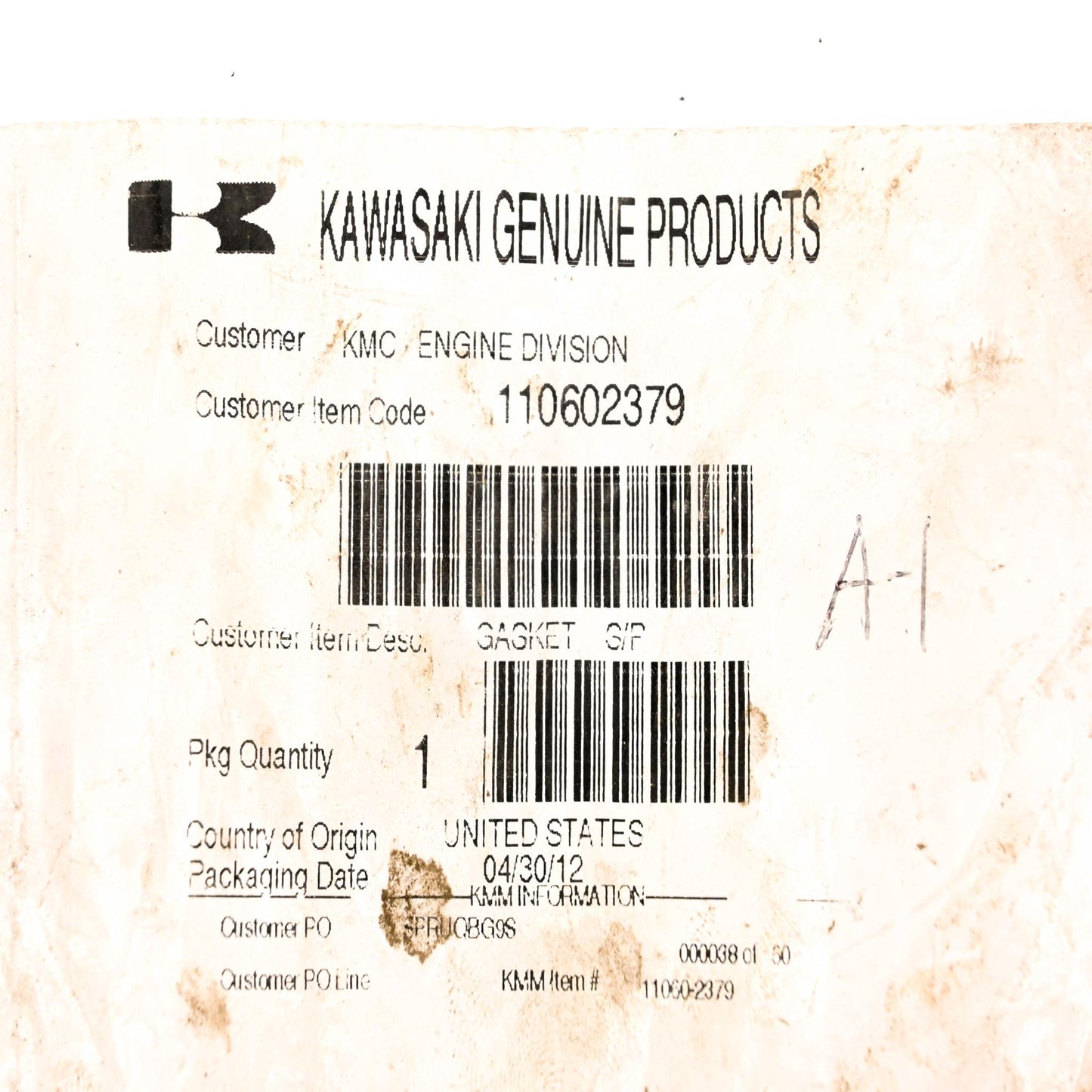 New OEM Kawasaki 110602379, 11060-2379 Gasket NOS