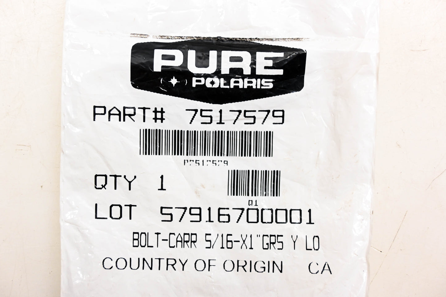 New OEM Polaris 7517579 Carriage Bolt NOS