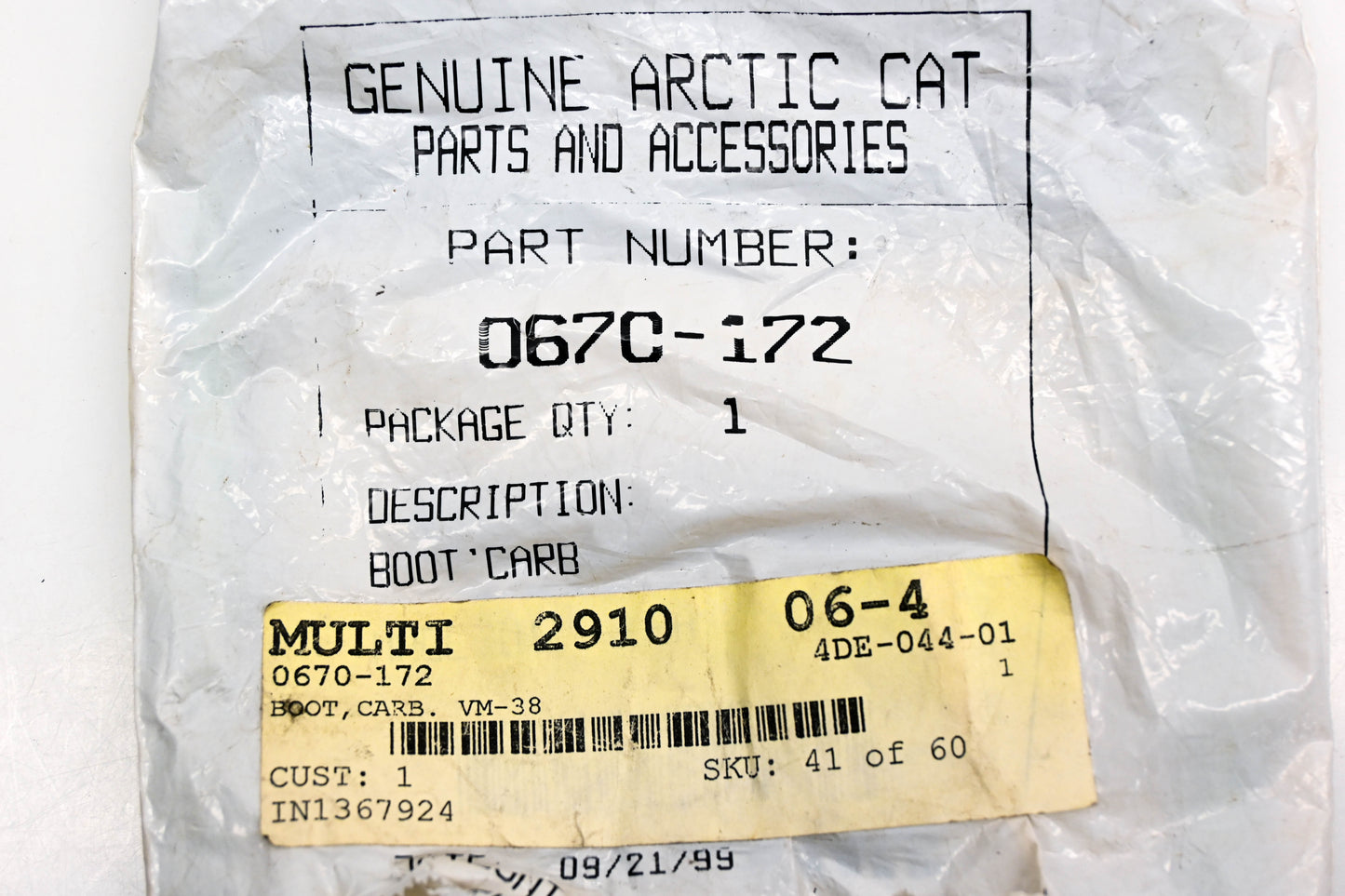 New OEM Arctic Cat 0670-172 Air Silencer Boot NOS