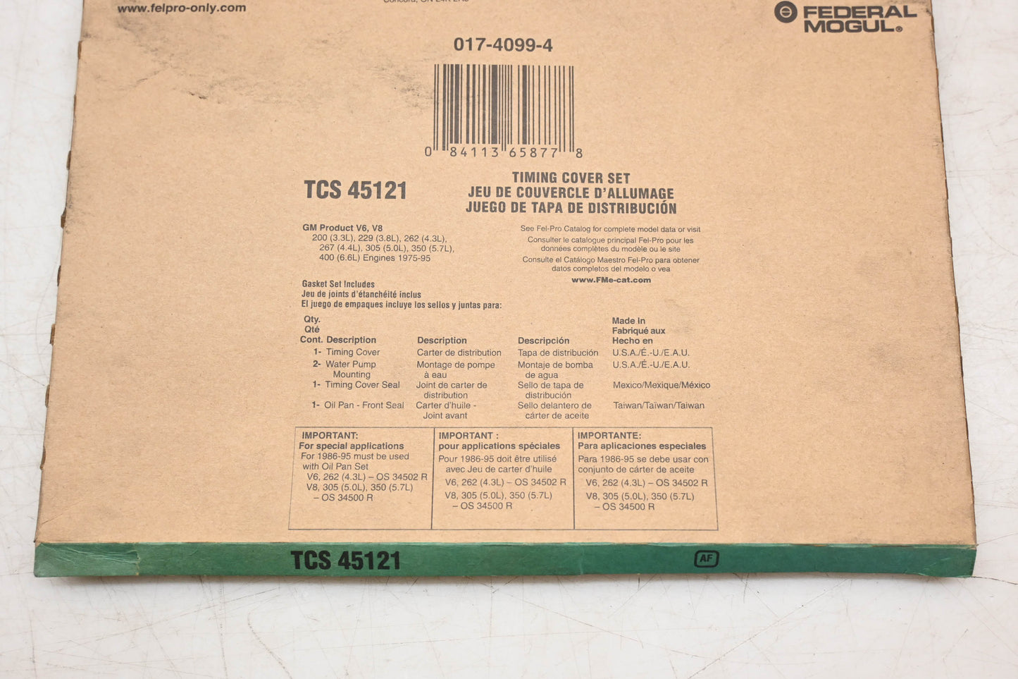 Fel-Pro TCS 45121 Timing Cover Gasket Kit NOS