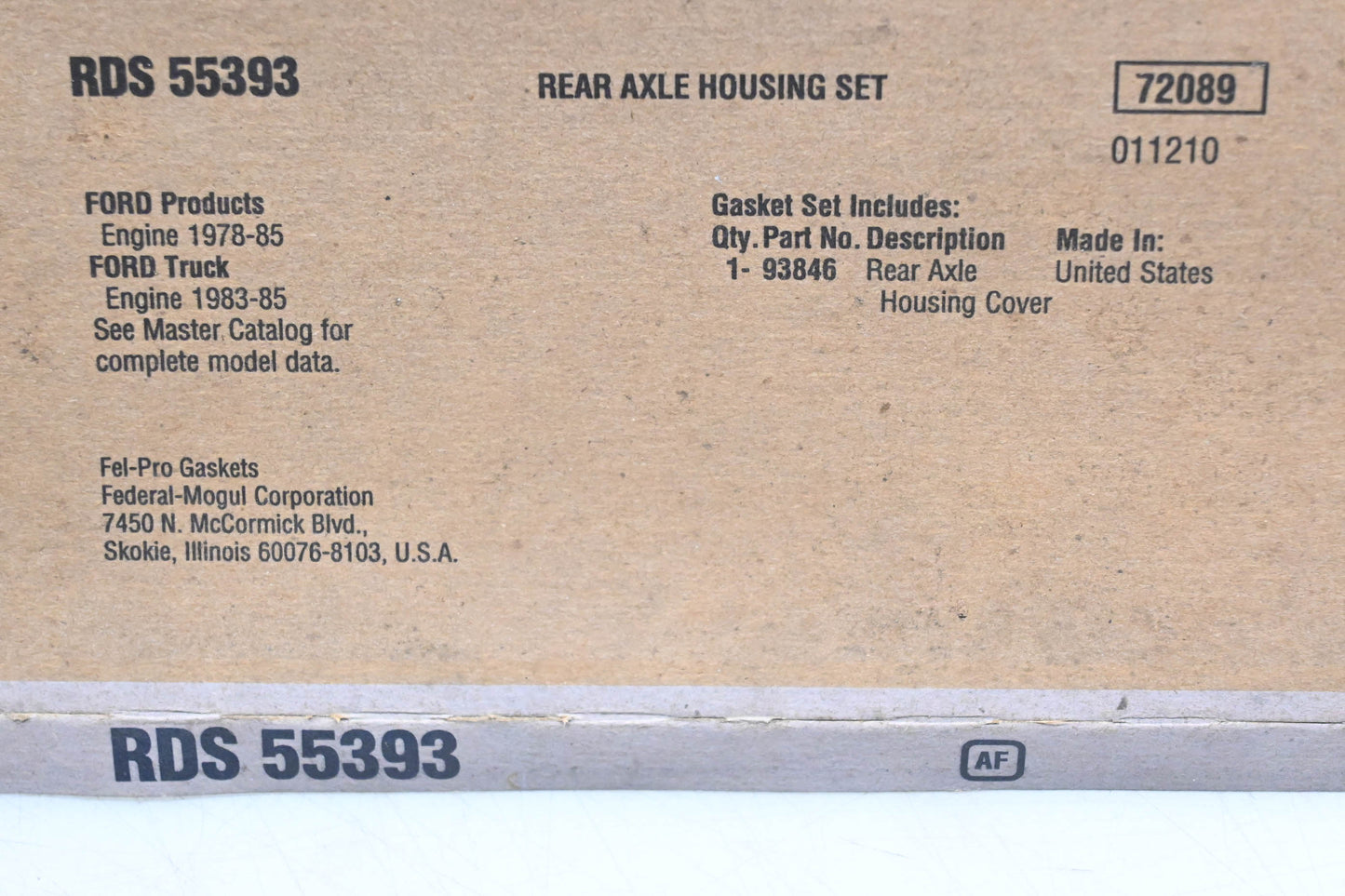 Fel-Pro RDS 55393, 93846 Differential Cover Gasket NOS