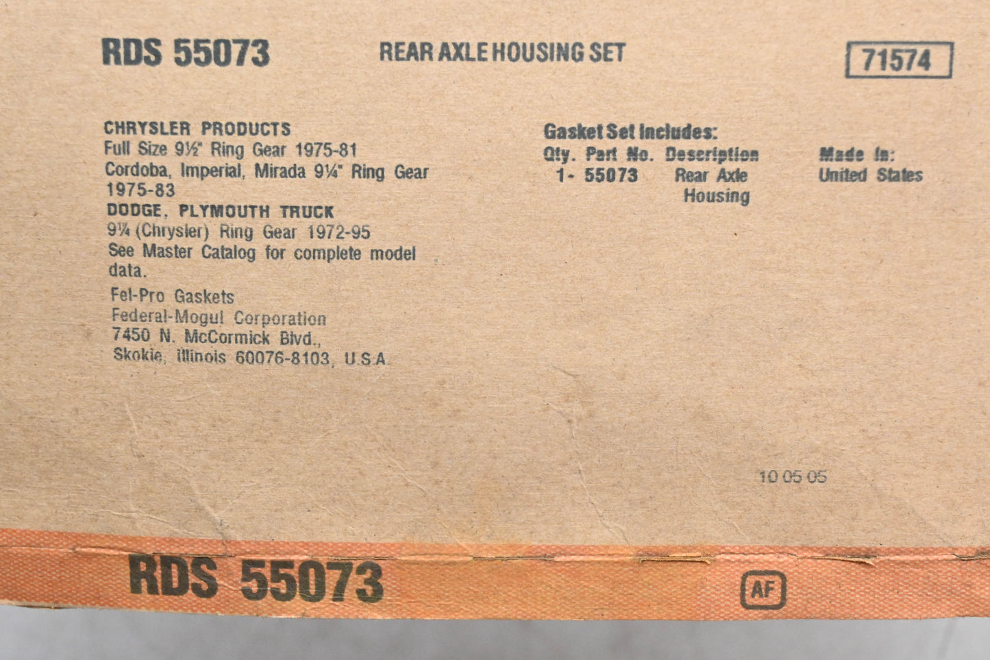 Fel-Pro RDS 55073, 55073 Differential Cover Gasket NOS