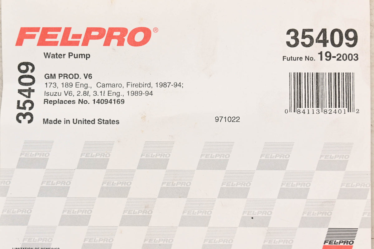 Fel-Pro 35409, 19-2003 Water Pump Gasket NOS