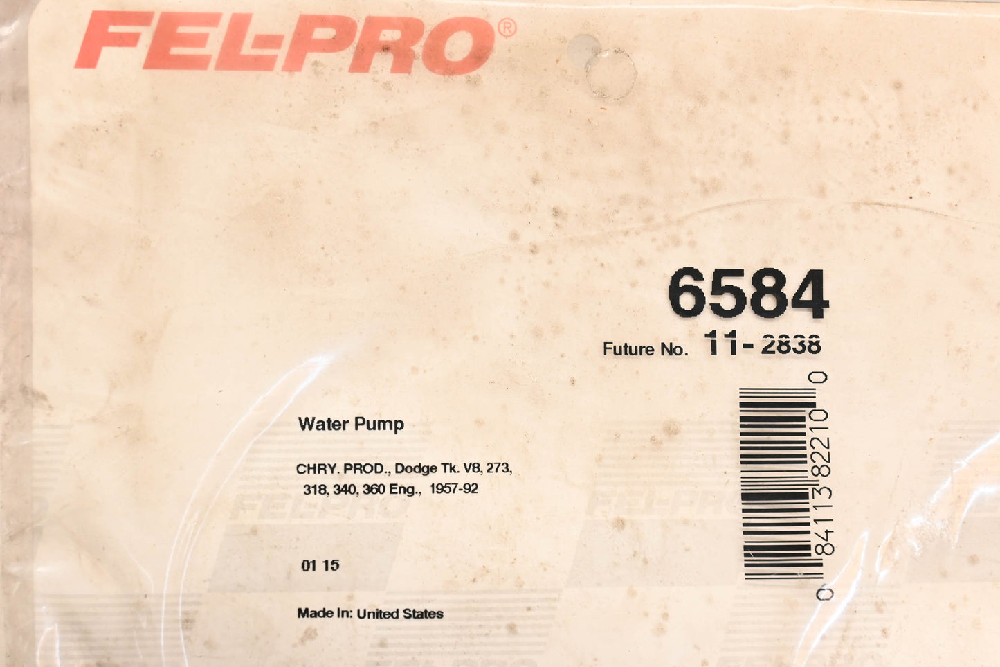 Fel-Pro 6584, 11-2838 Water Pump Gasket NOS