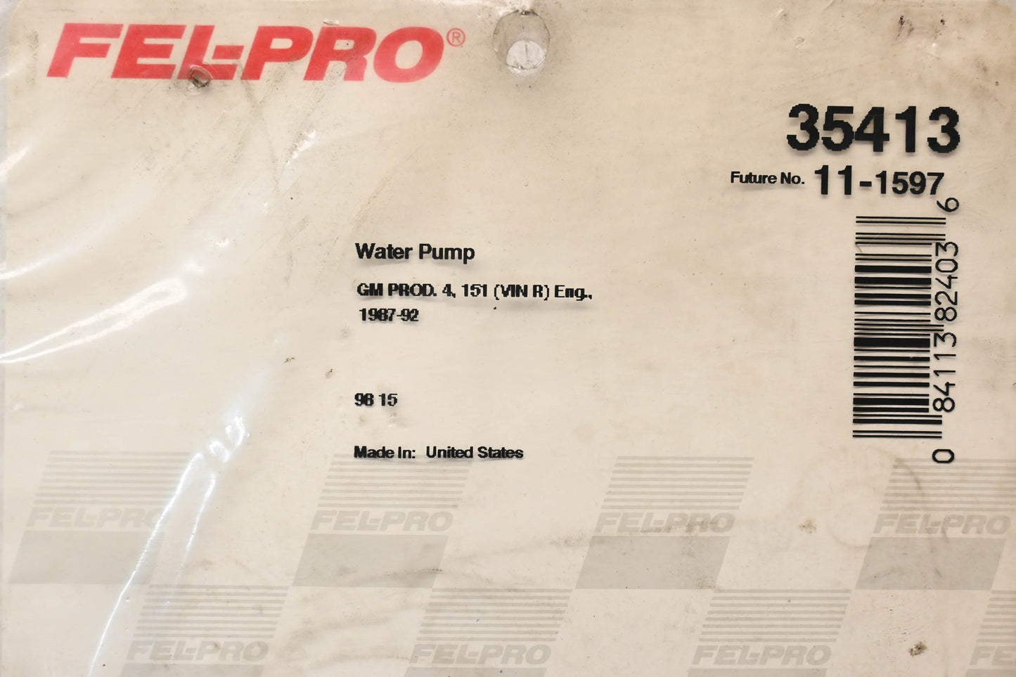Fel-Pro 35413, 11-1597 Water Pump Gasket NOS