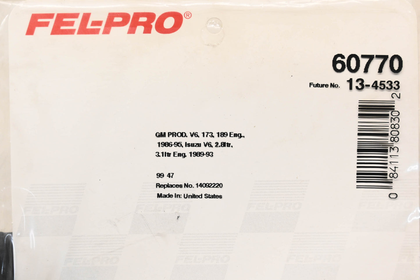 Fel-Pro 60770, 13-4533 Throttle Body Gasket NOS