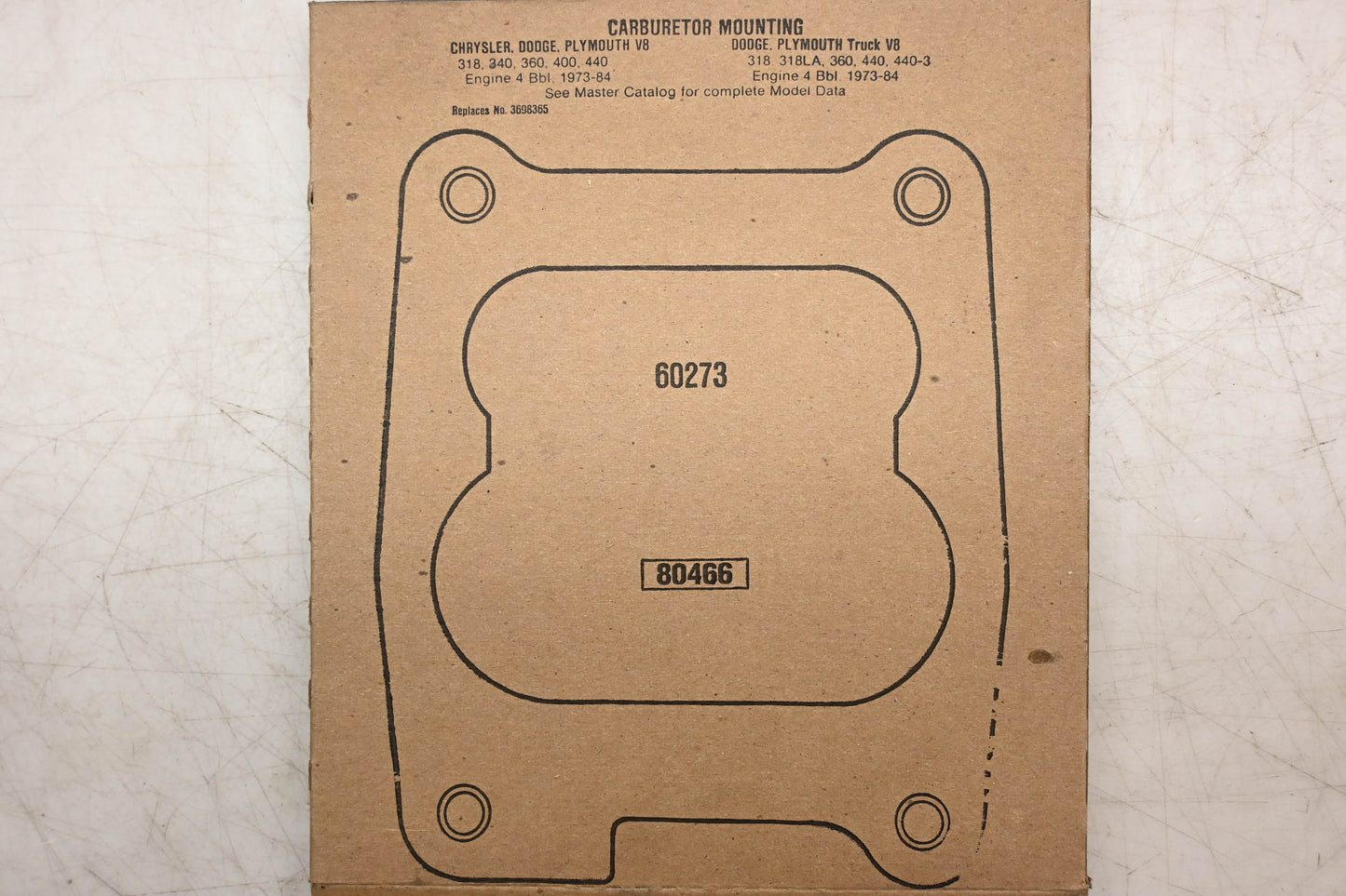 Fel-Pro 60273, 3698365 Carburetor Mounting Gasket NOS