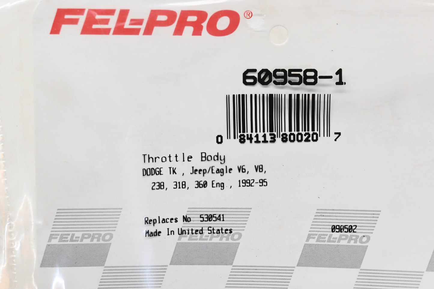 Fel-Pro 60958-1, 530541 Fuel Injection Throttle Body Mounting Gasket NOS