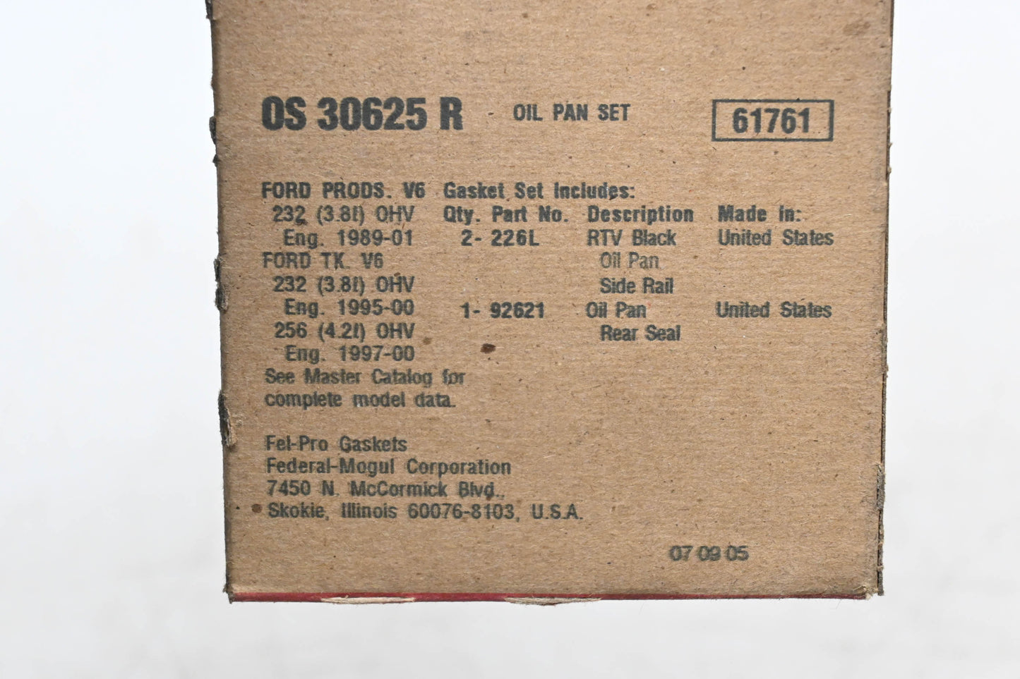 Fel-Pro OS 30625 R, 30625 Oil Pan Gasket Kit NOS