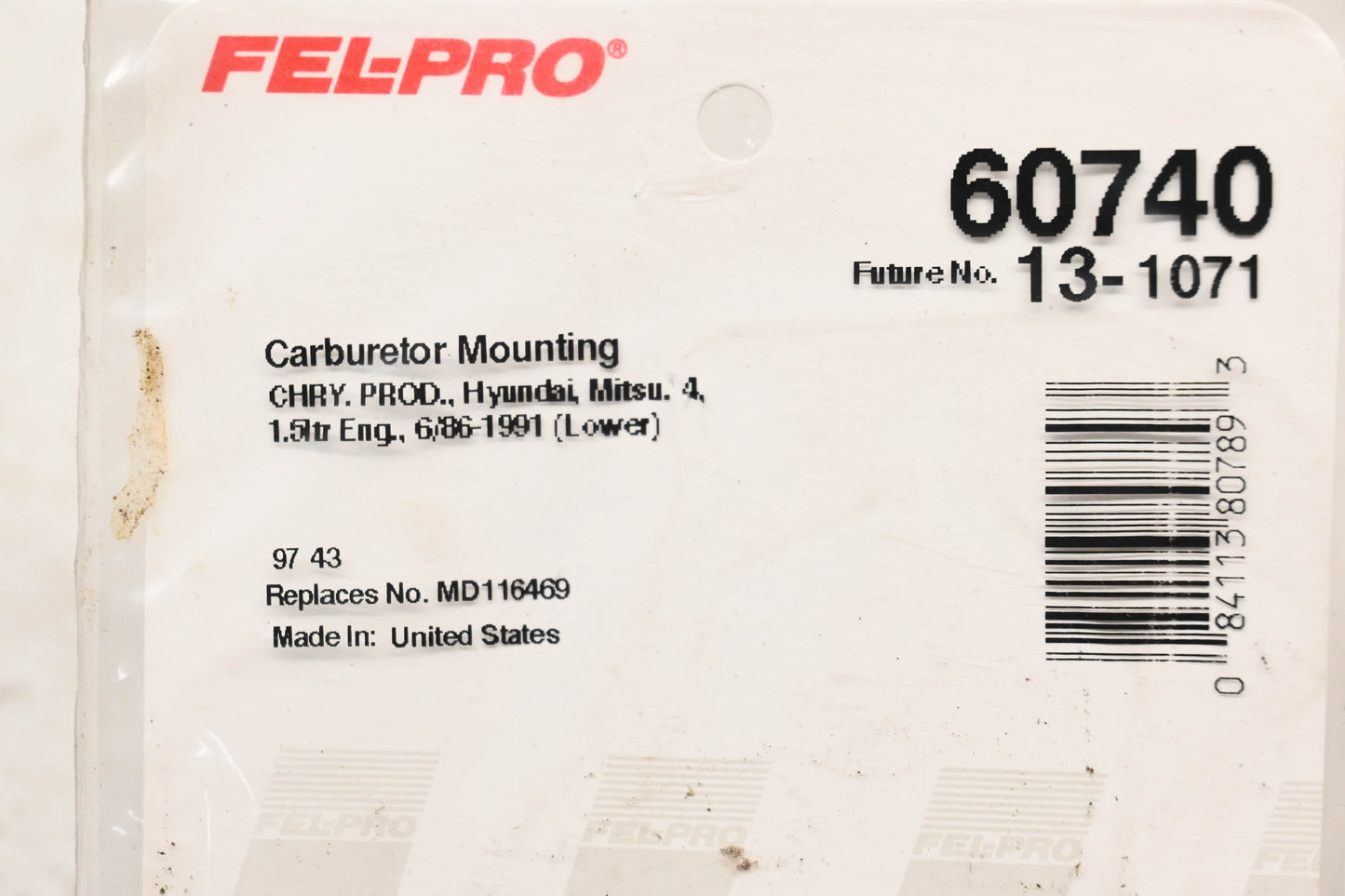 Fel-Pro 60740, MD116469 Carburetor Mounting Gasket NOS