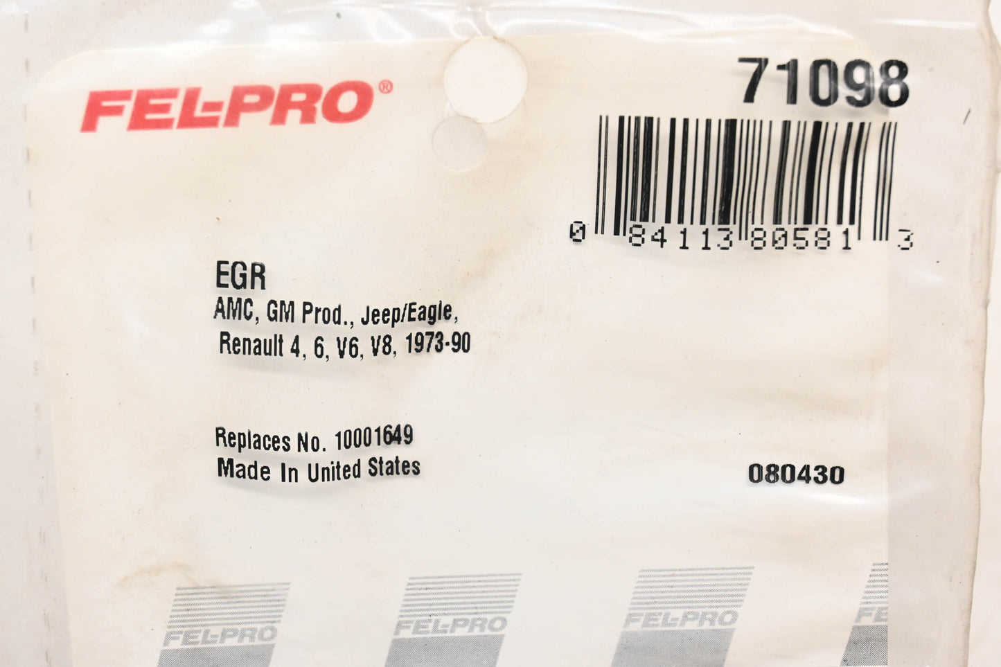 Fel-Pro 71098, 10001649 EGR Valve Gasket NOS