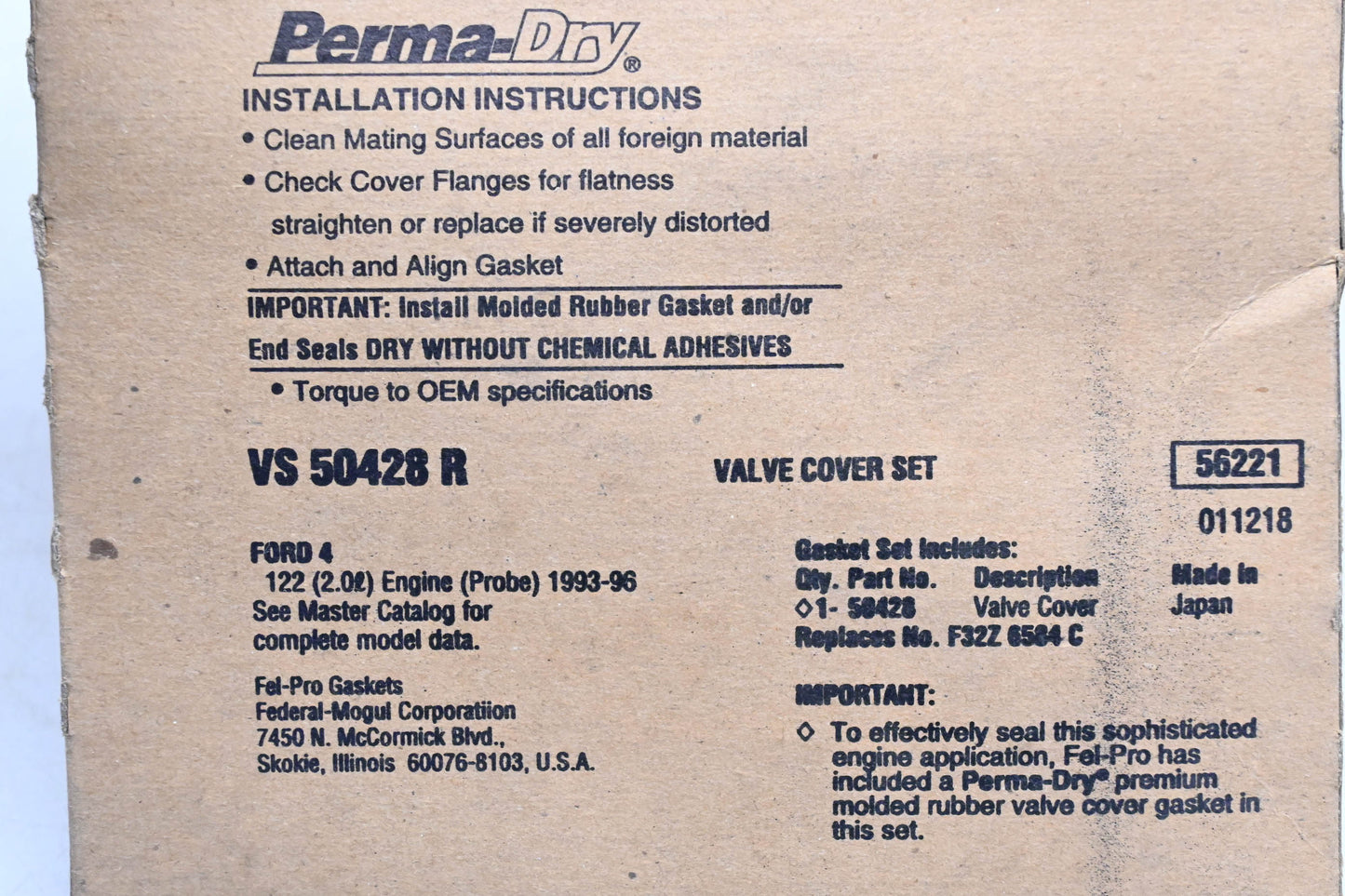 Fel-Pro VS 50428 R, F32Z-6584-C Valve Cover Gasket NOS