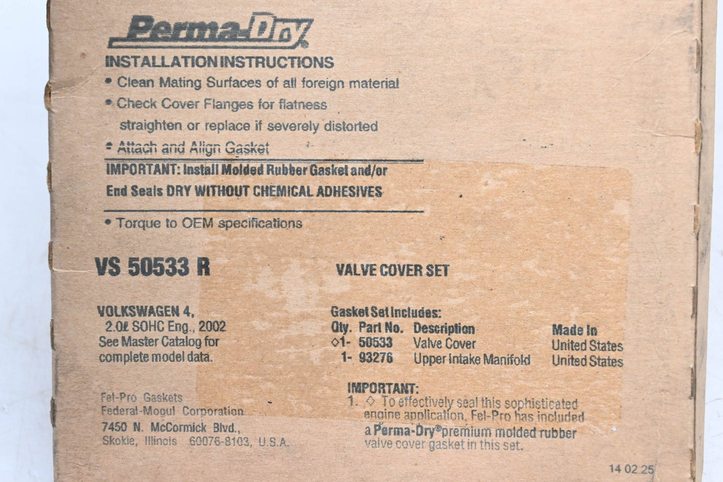 Fel-Pro VS 50533 R Valve Cover Gasket Kit NOS