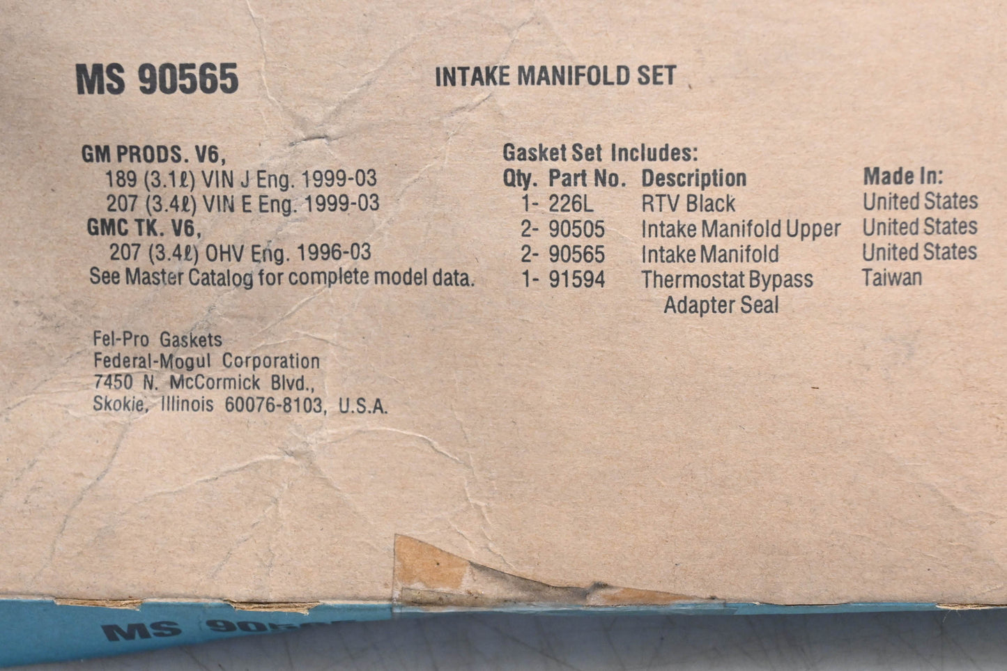 Fel-Pro MS 90565 Intake Manifold Gasket Kit NOS