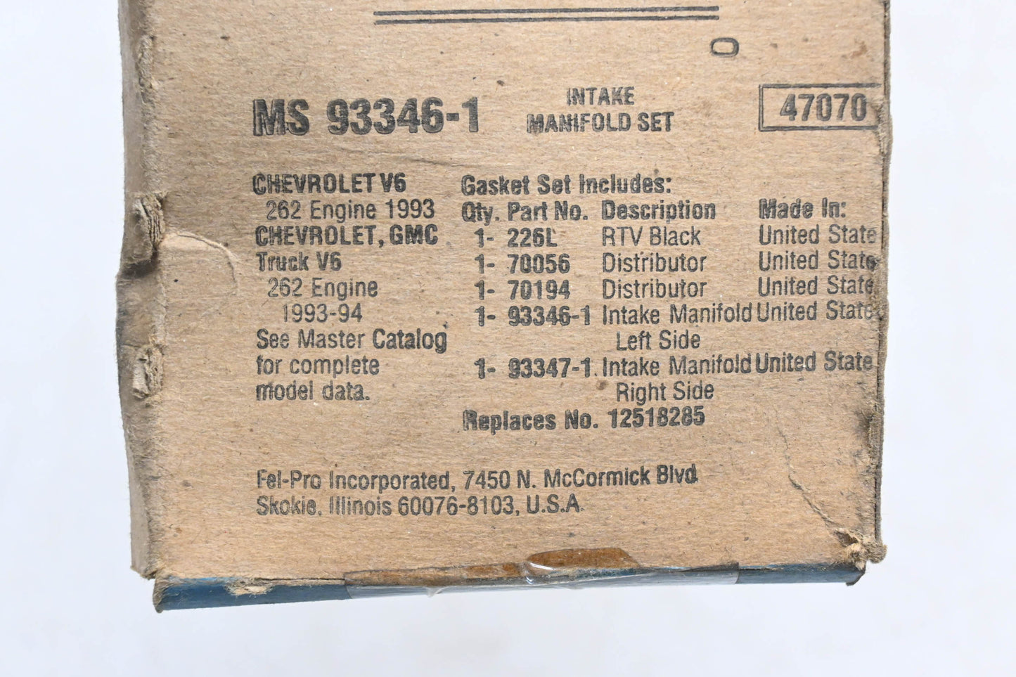 Fel-Pro MS 93346-1, 12518285 Intake Manifold Gasket Kit NOS