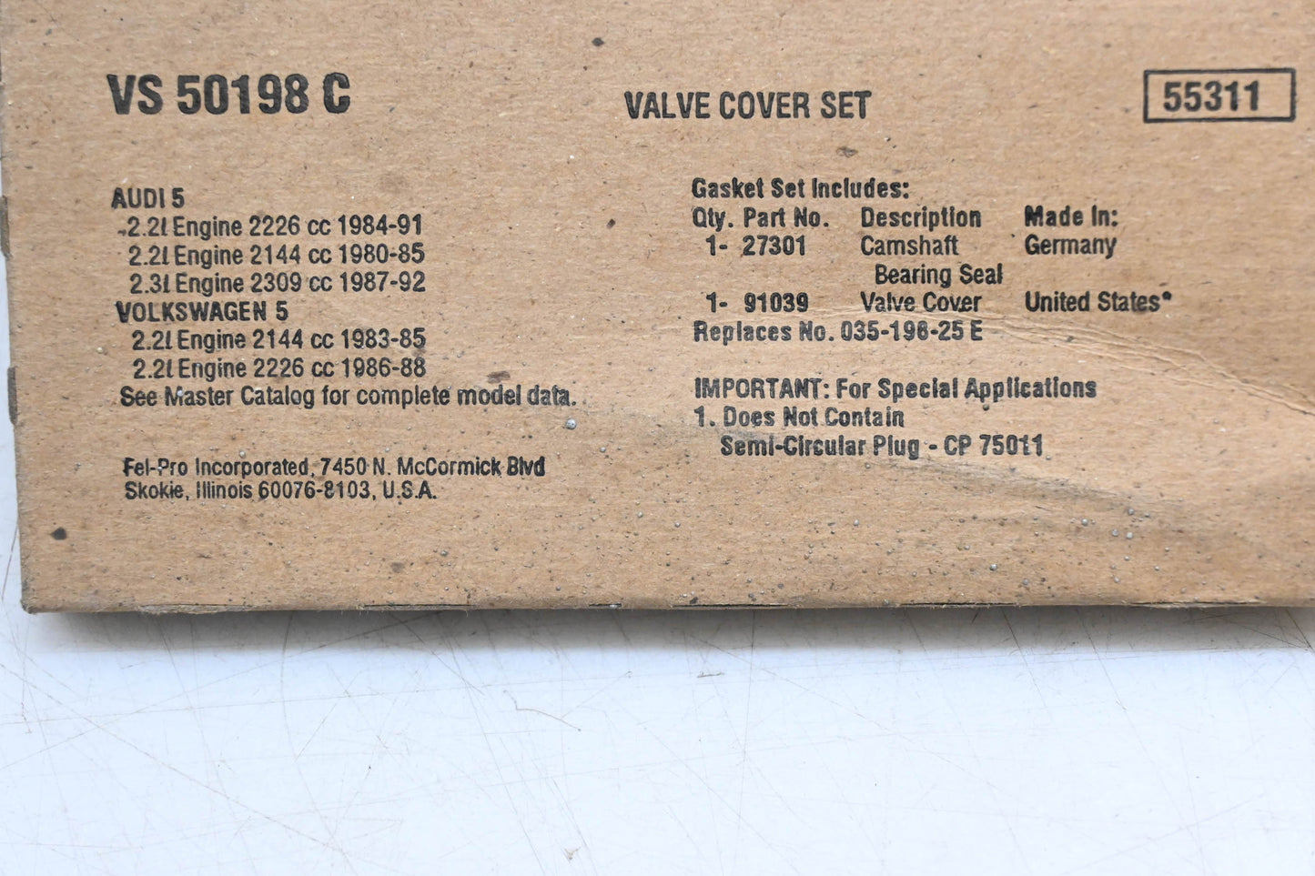 Fel-Pro VS 50198 C, 035-196-25 E Valve Cover Gasket Kit NOS
