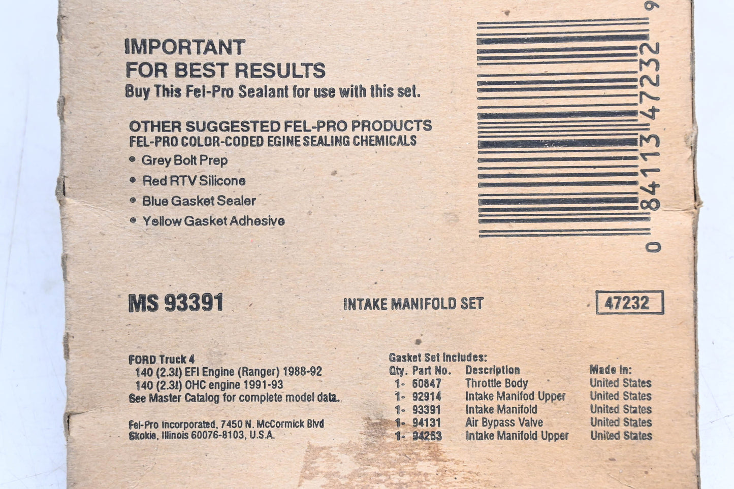 Fel-Pro MS 93391 Intake Manifold Gasket Kit NOS
