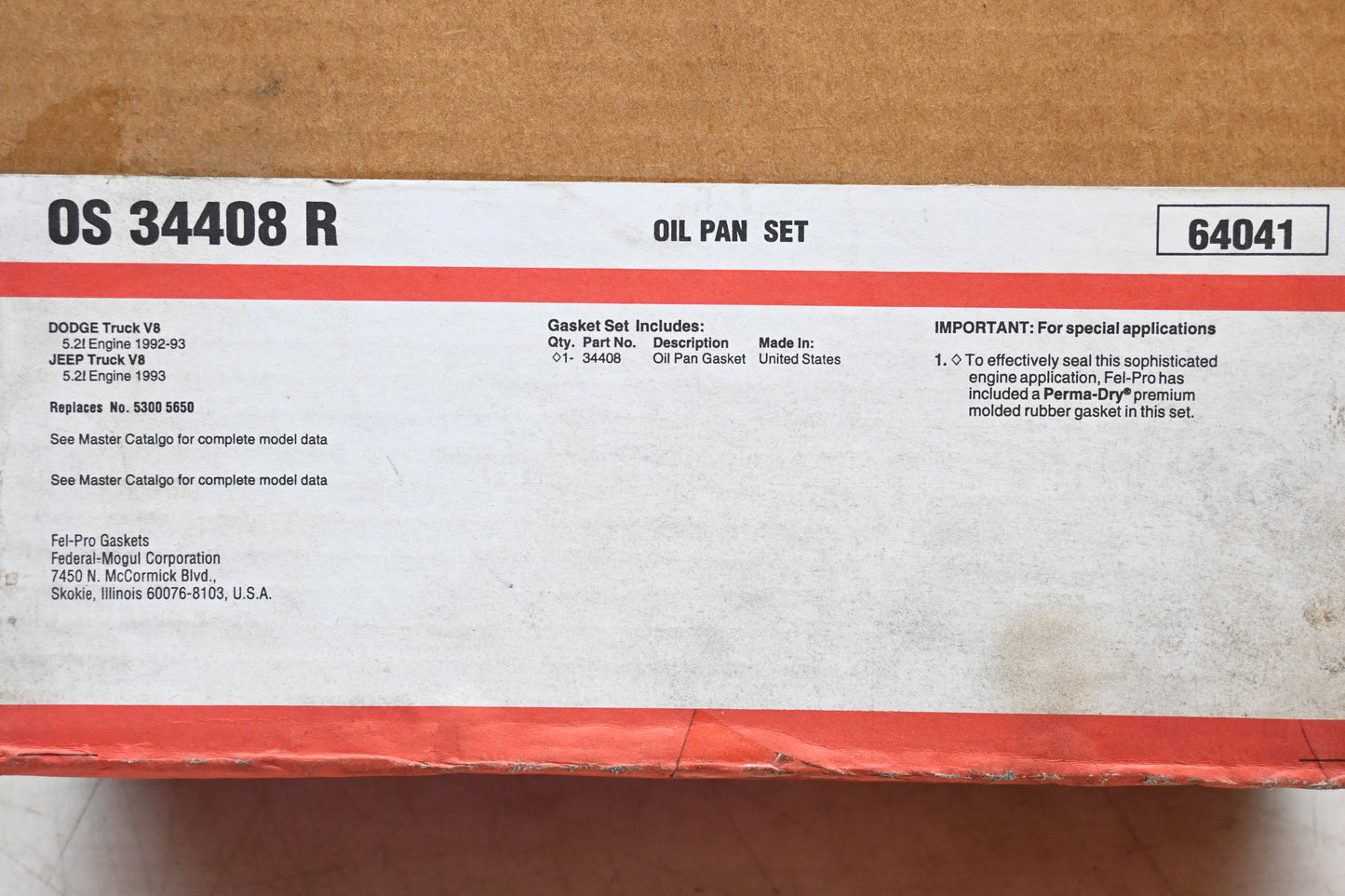 Fel-Pro OS 34408 R, 5300 5650 Oil Pan Gasket NOS