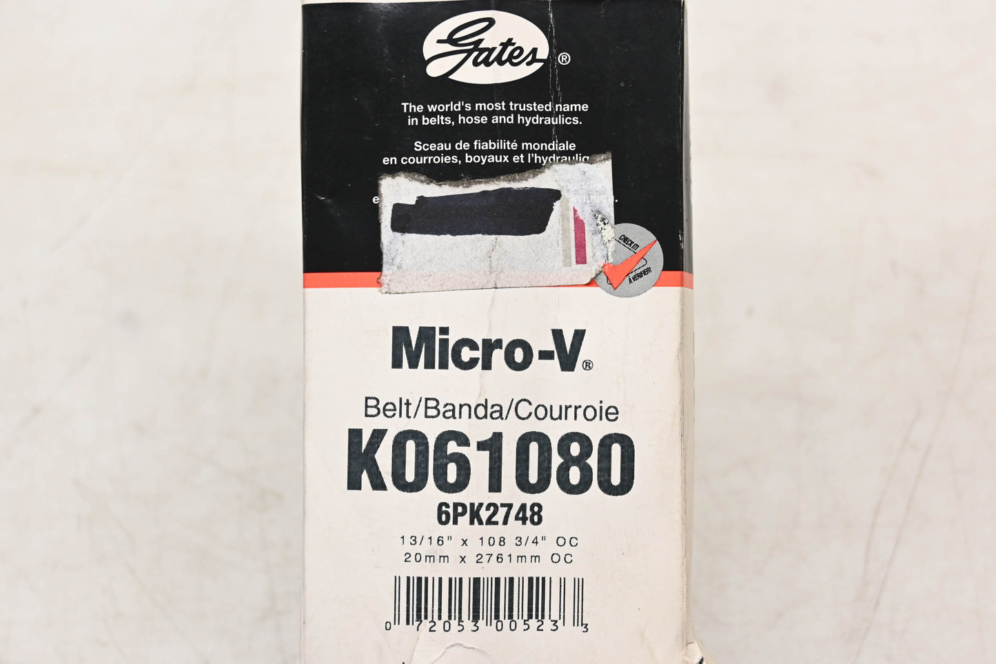 Gates K061080, 6PK2748 Micro-V Serpentine Belt NOS