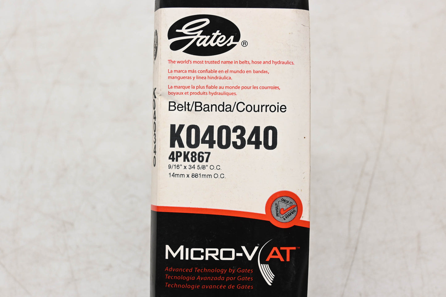 Gates K040340, 4PK867 Micro-V Serpentine Belt NOS
