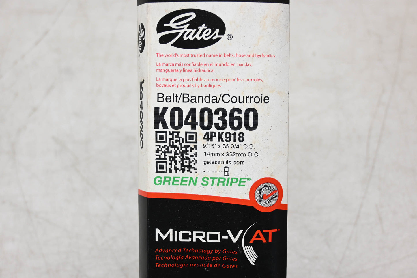 Gates K040360, 4PK918 Micro-V Serpentine Belt NOS