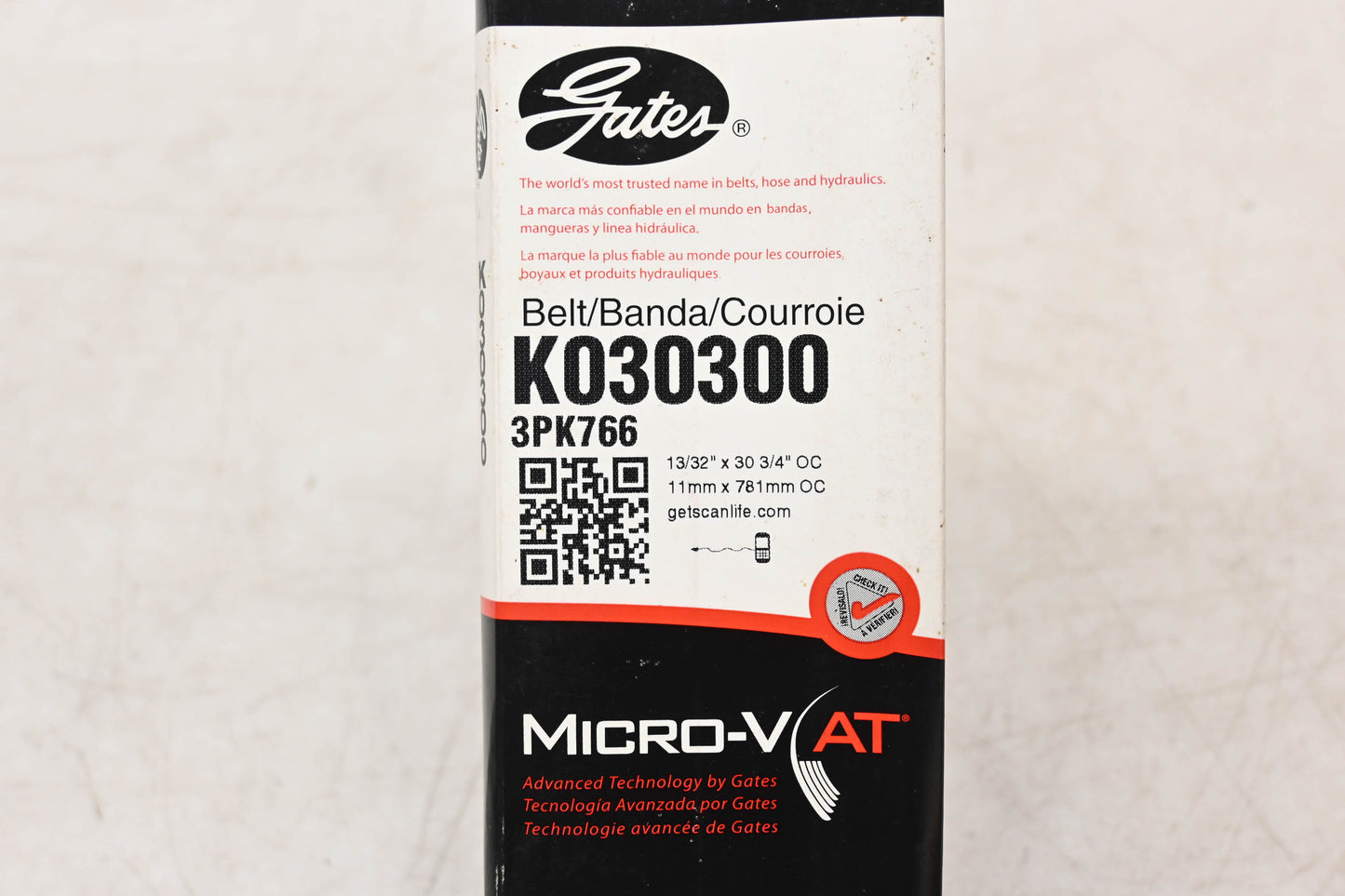 Gates K030300, 3PK766 Micro-V Serpentine Belt NOS