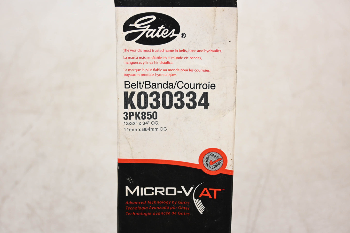 Gates K030334, 3PK850 Micro-V Serpentine Belt NOS