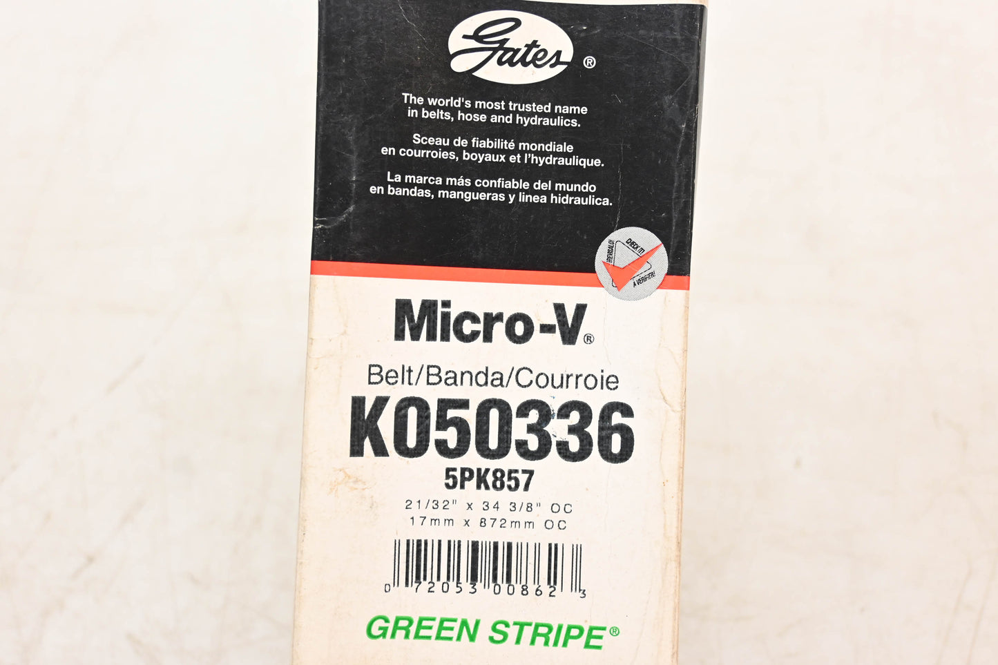 Gates K050336, 5PK857 Micro-V Serpentine Belt NOS