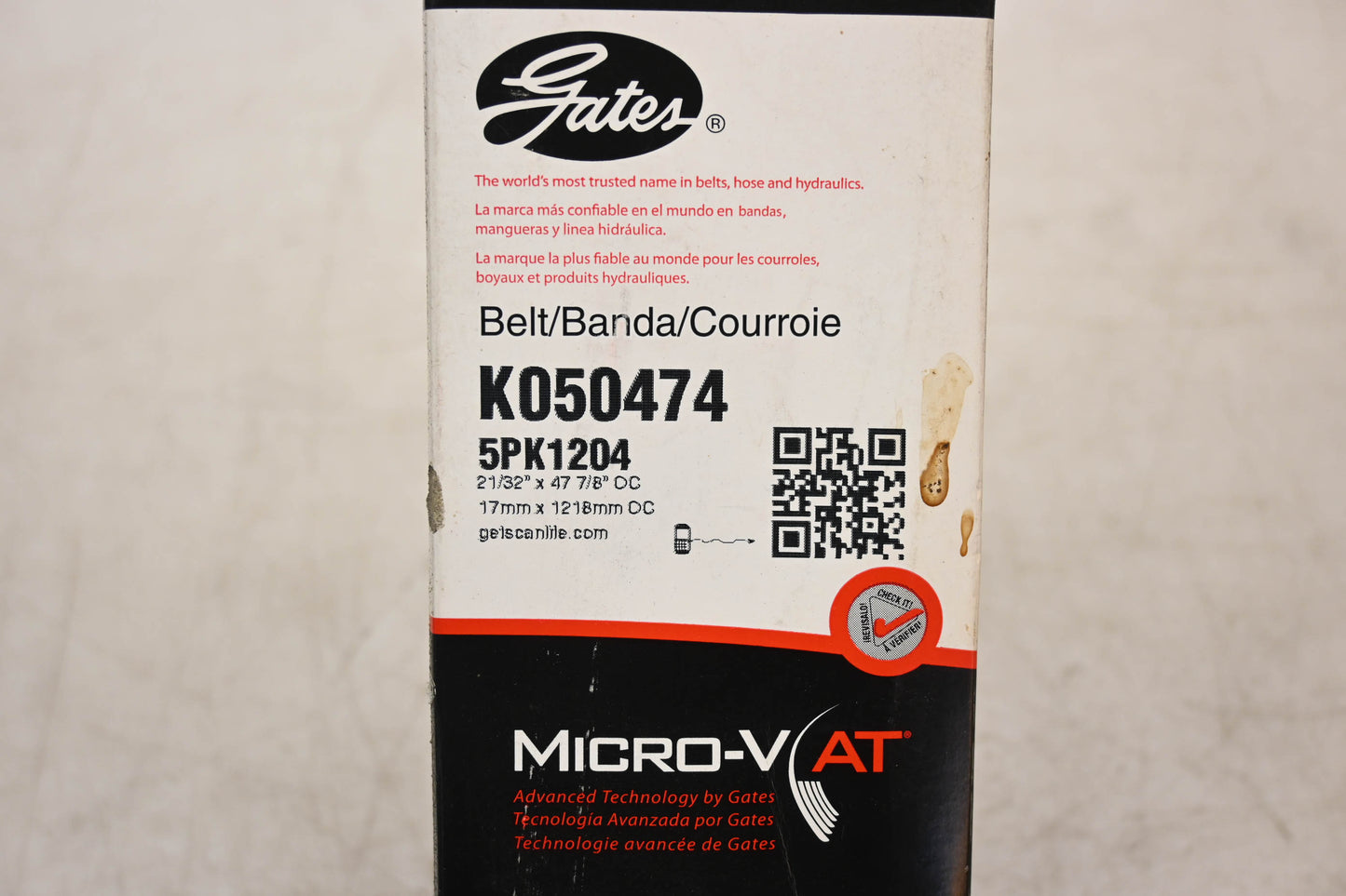 Gates K050474, 5PK1204 Micro-V Serpentine Belt NOS